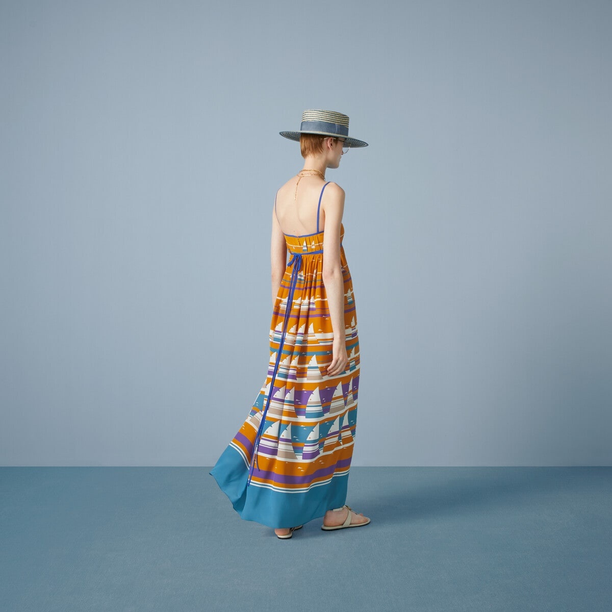 Striped boat print silk dress - 6