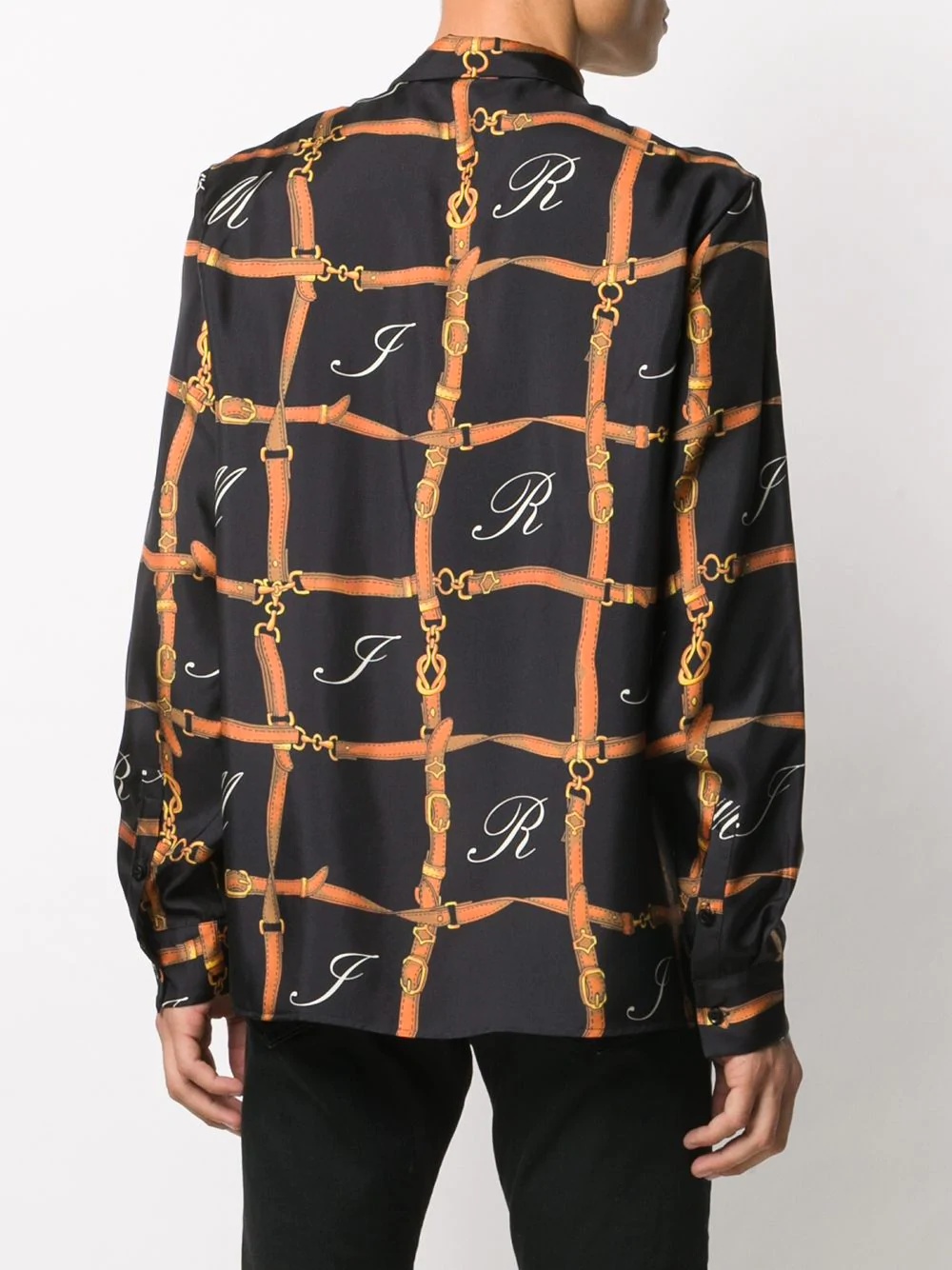 belt print long-sleeve silk shirt - 4