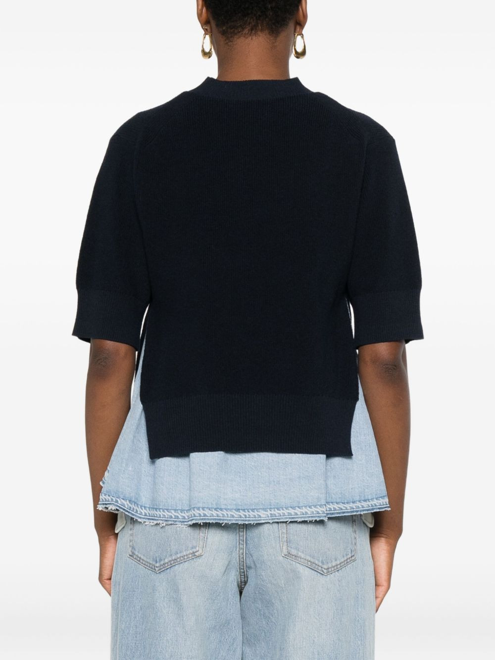 denim-panelled knitted sweater - 4
