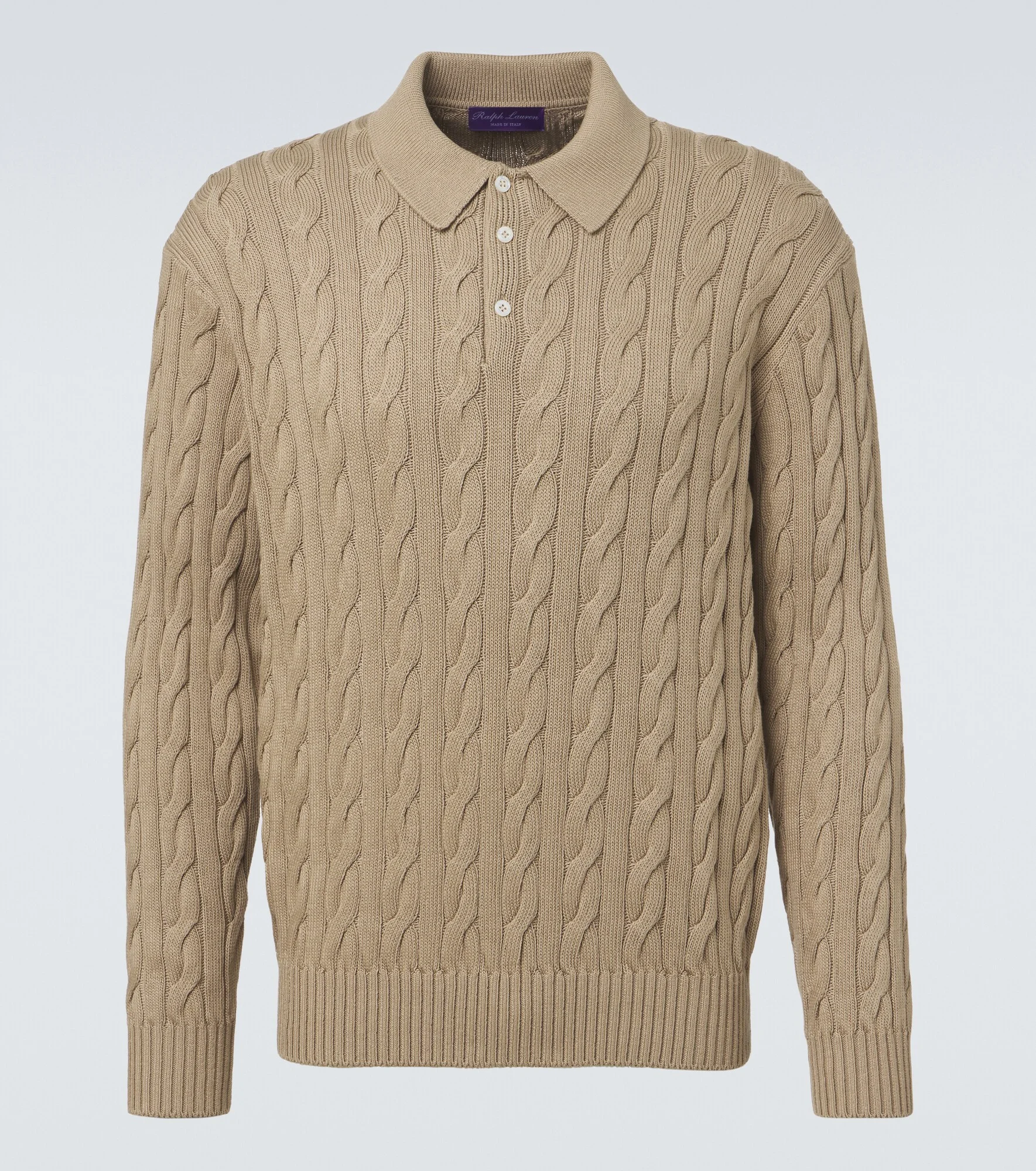 Cable-knit cotton and silk polo sweater - 1