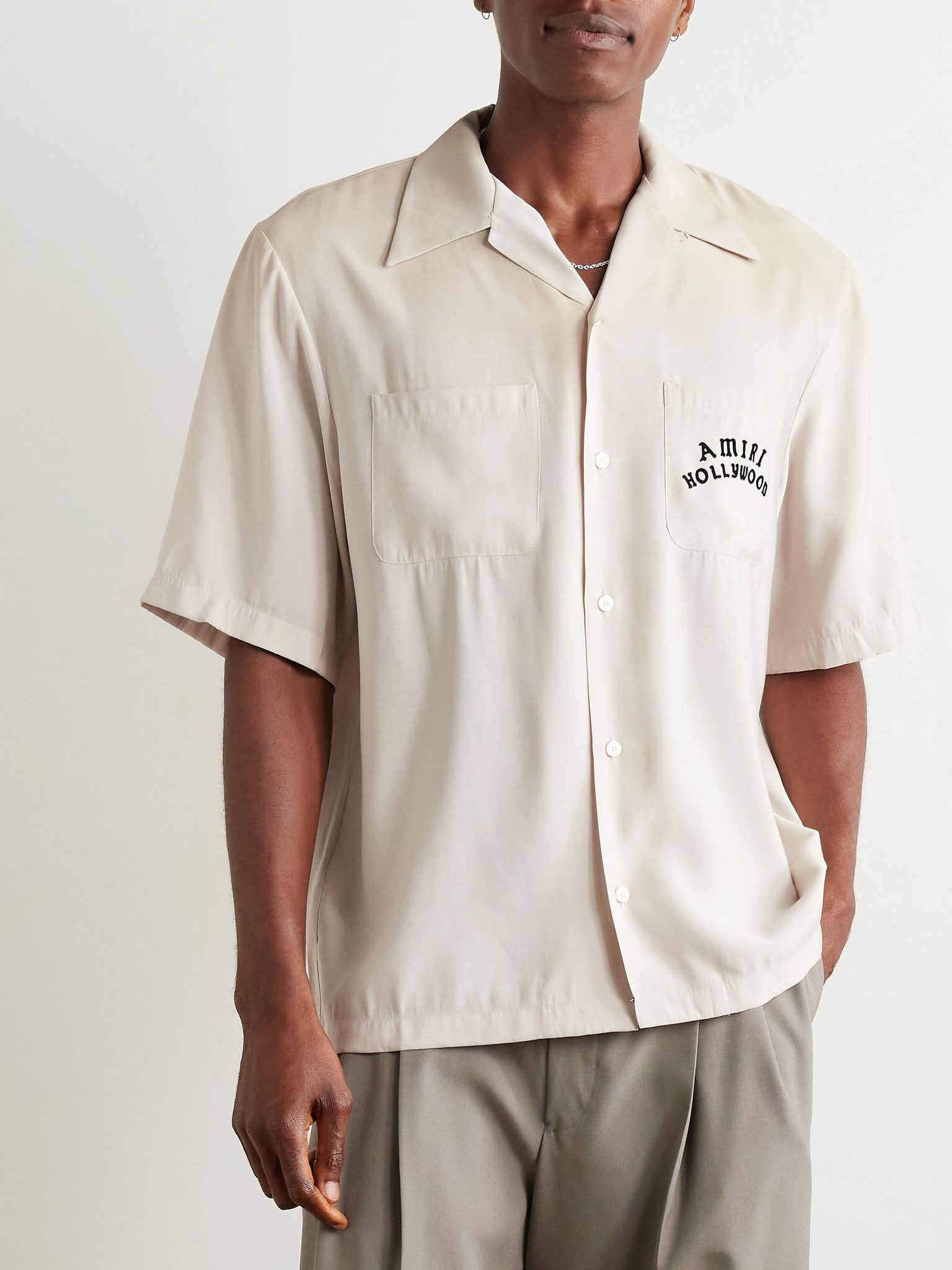 Convertible-Collar Logo-Flocked Modal-Blend Shirt Off-white - 3