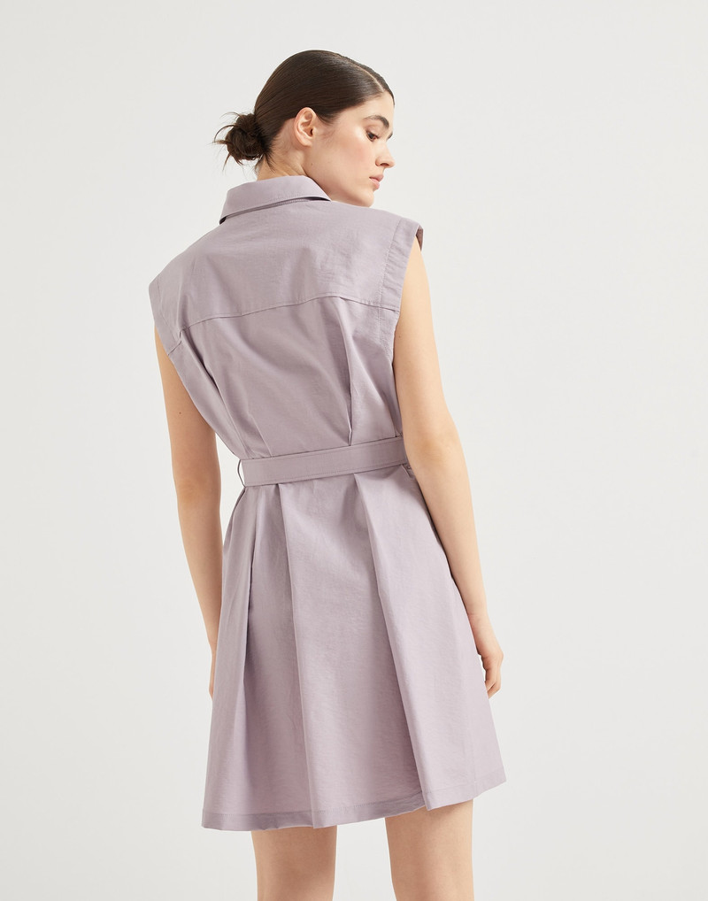 Brunello Cucinelli Techno cotton texture twill belted mini shirt dress with monili outlook