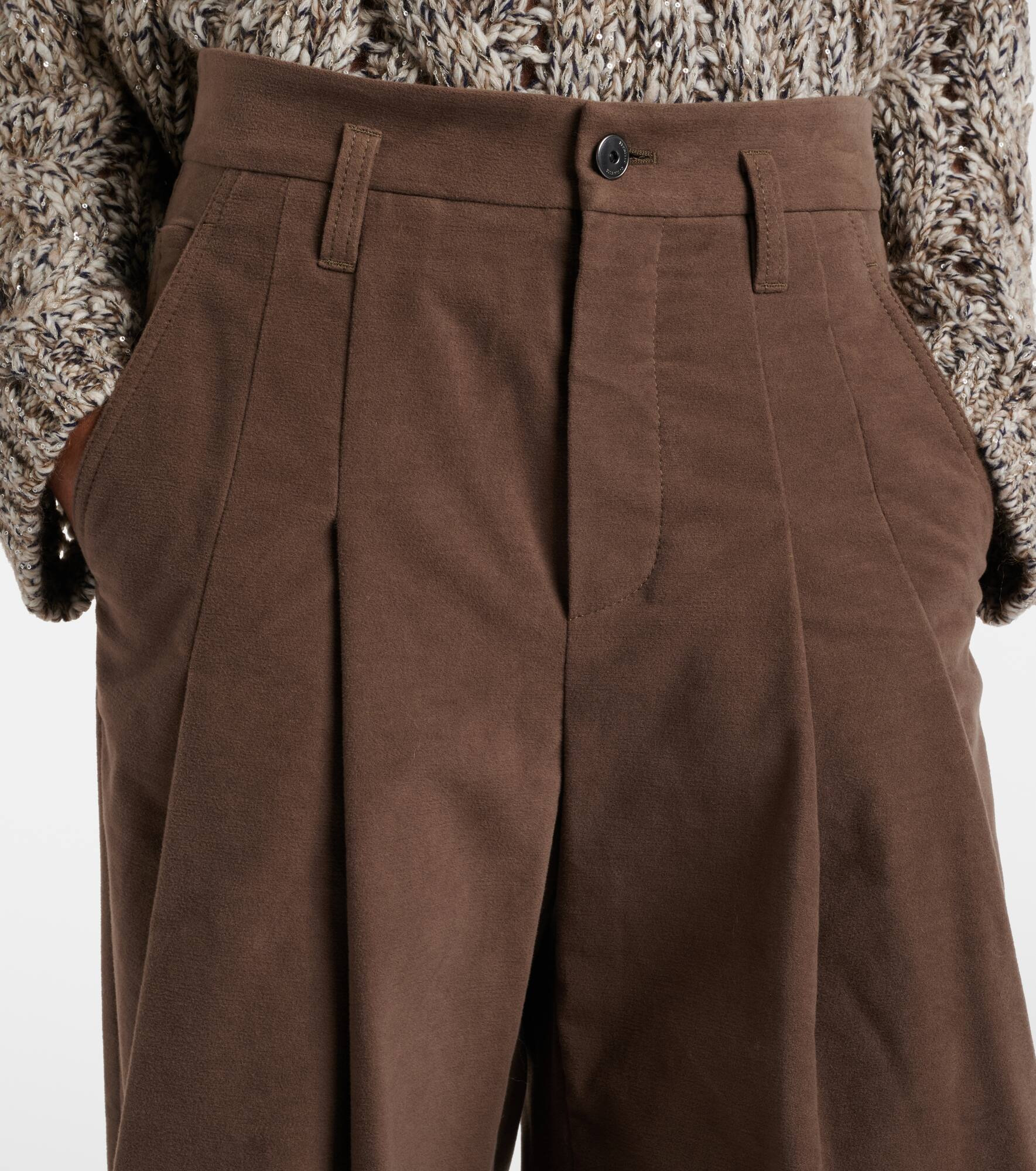 Pleated high-rise cotton wide-leg pants - 4