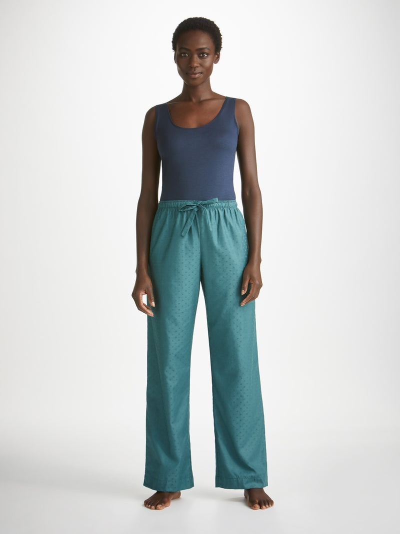 Derek Rose Women's Lounge Pants Kate 9 Cotton Jacquard Teal outlook
