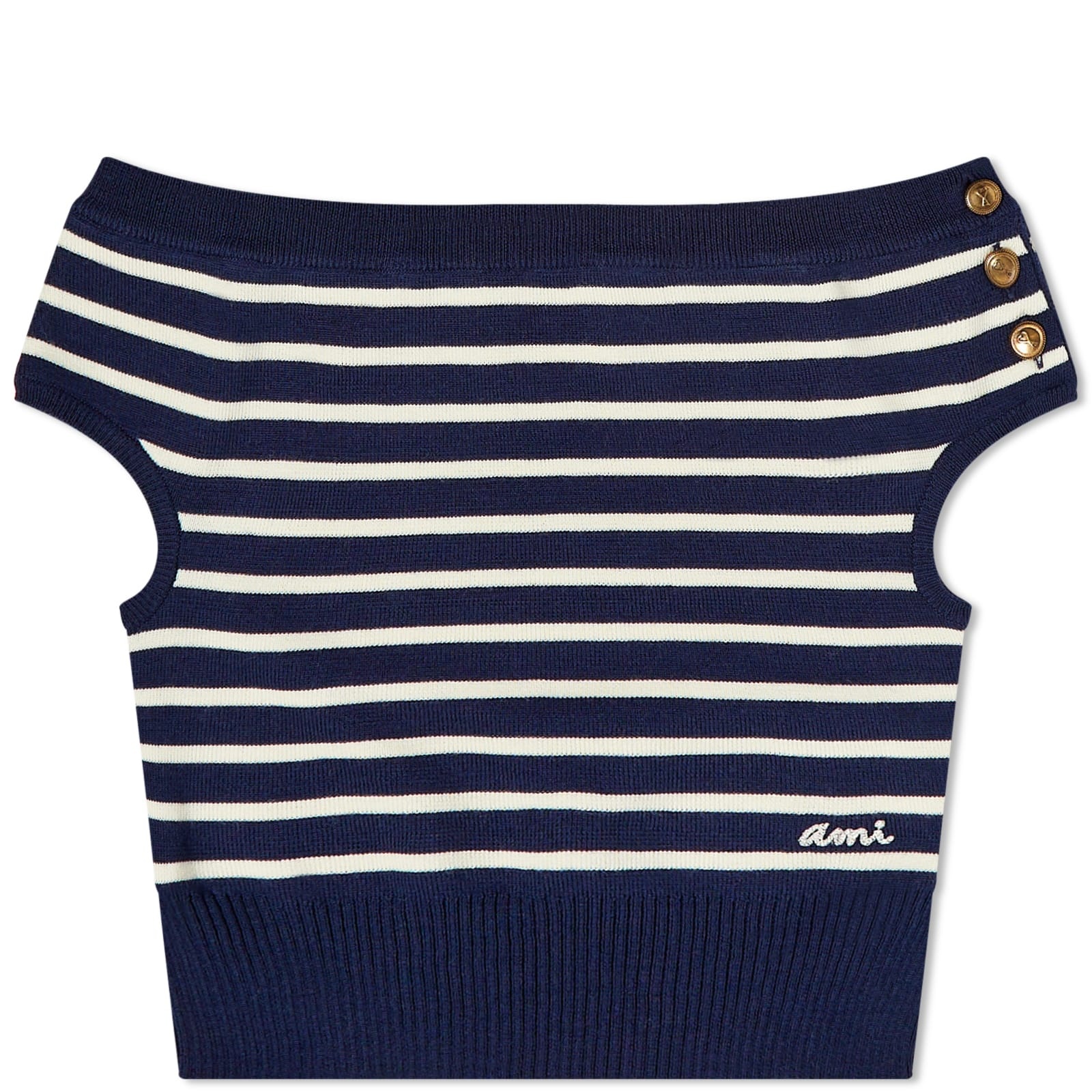 AMI Sailor Stripe Off the Shoulder Top - 1