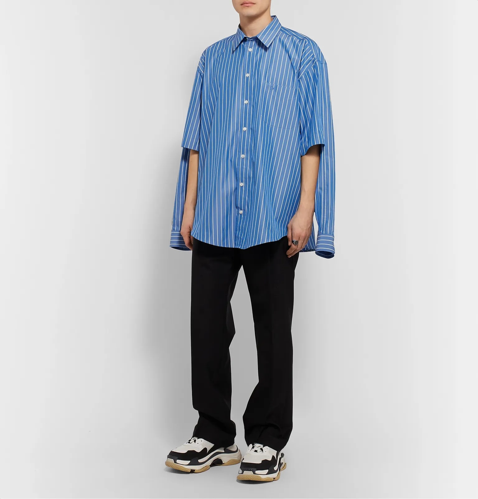 Oversized Logo-Embroidered Striped Cotton-Blend Poplin Shirt - 7