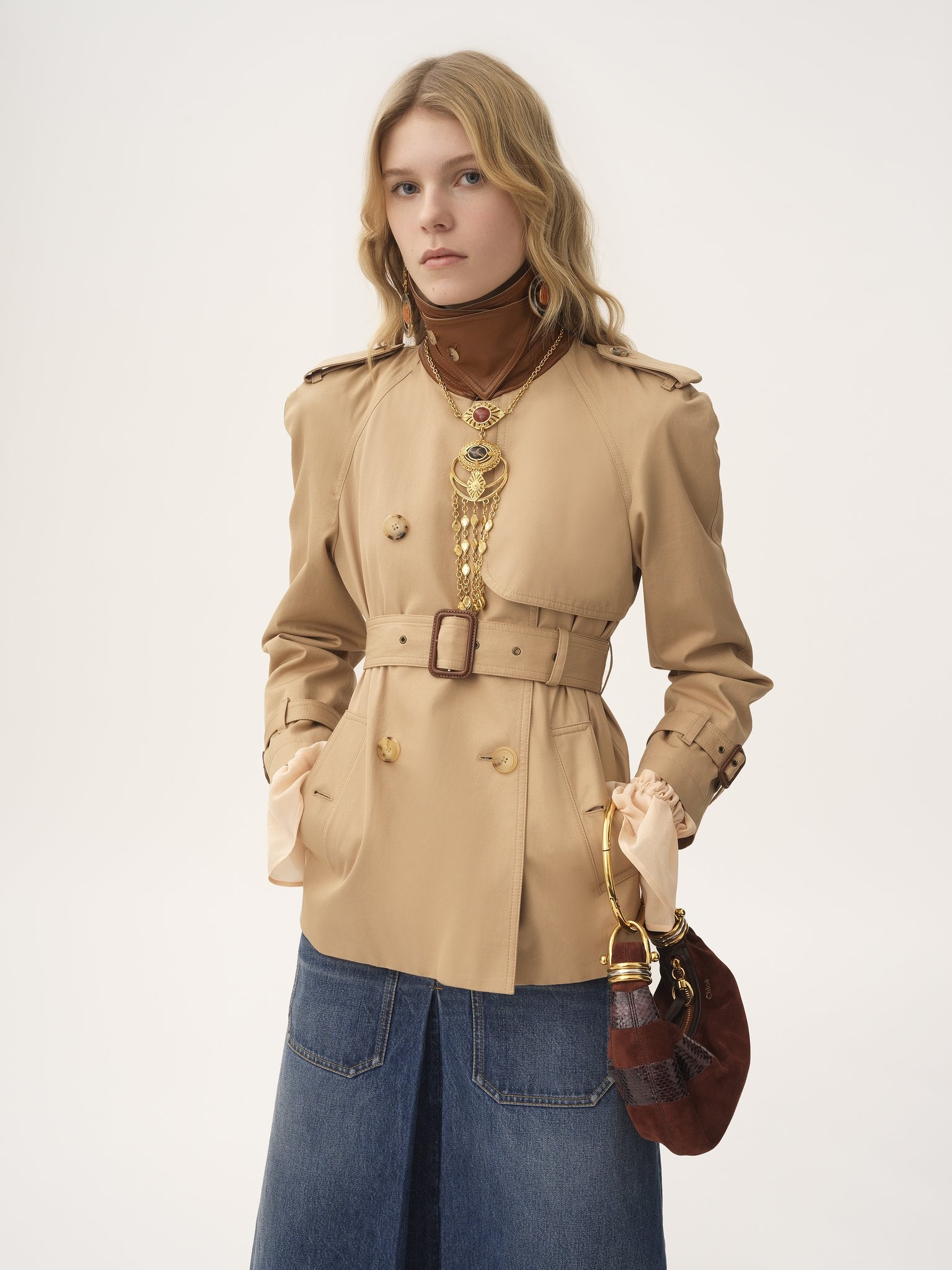 SHORT TRENCH COAT IN COTTON GABARDINE - 7