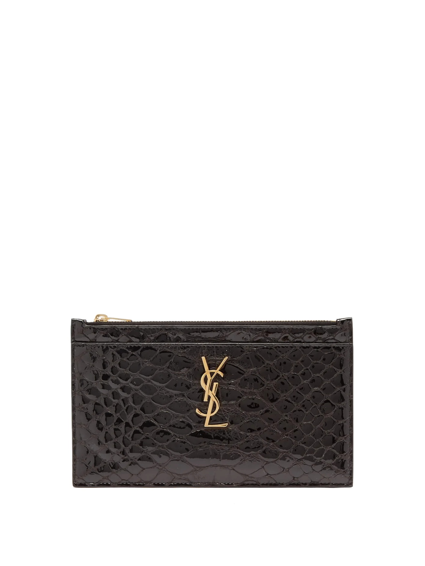 Python-embossed monogram black leather pouch - 1