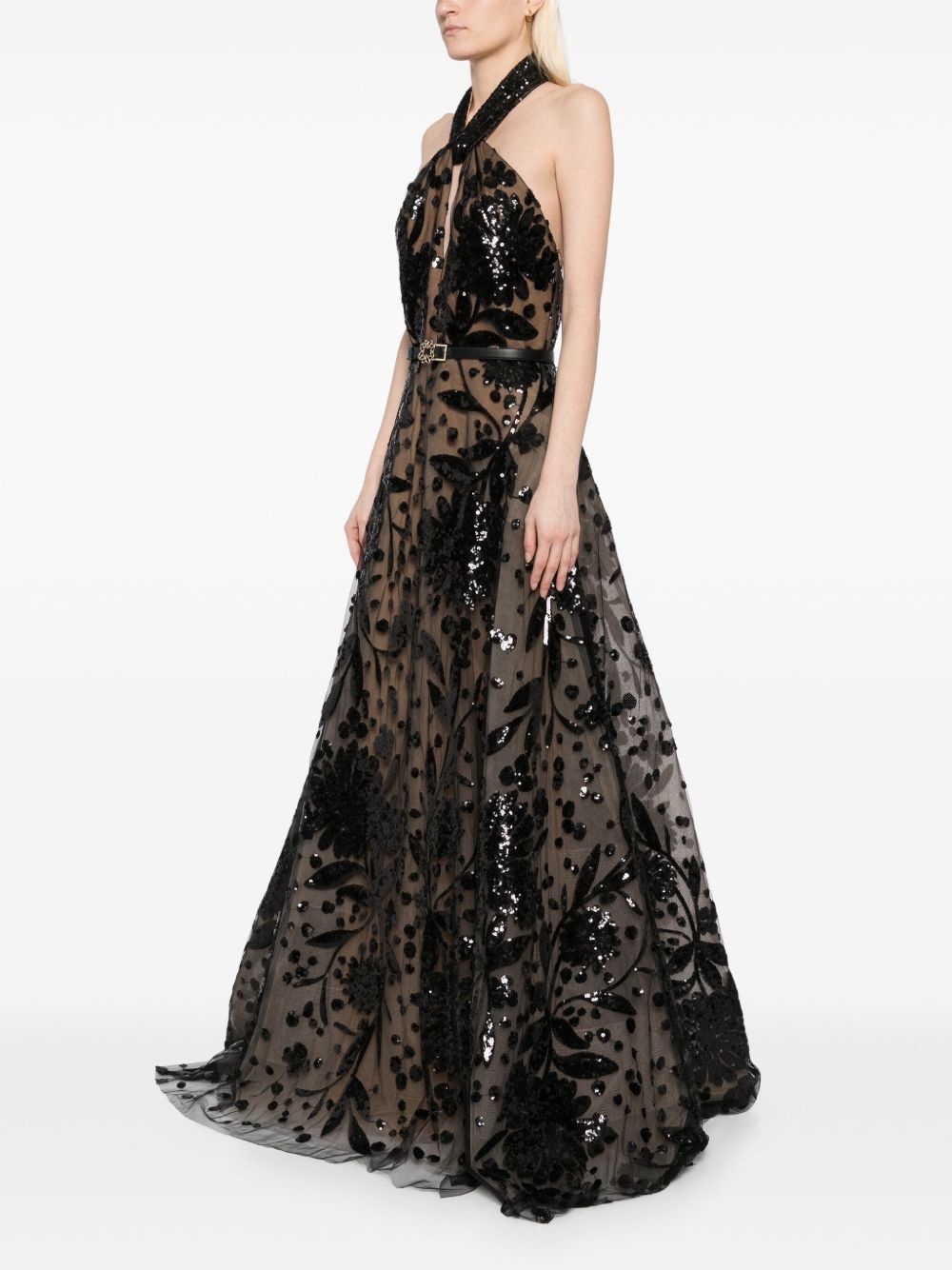 embroidered halter gown - 3