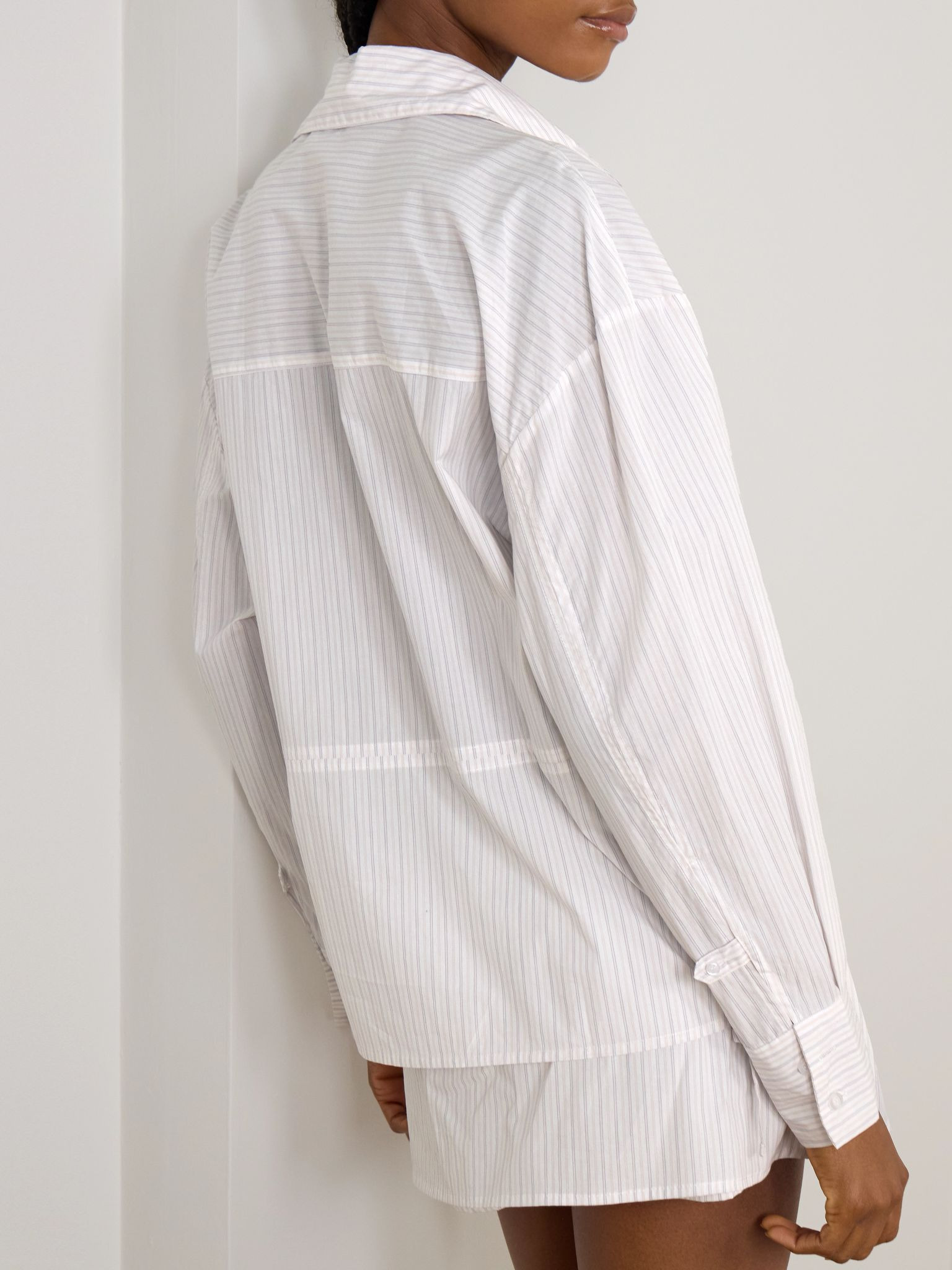 Room drawstring striped organic cotton-poplin shirt Off-white - 3