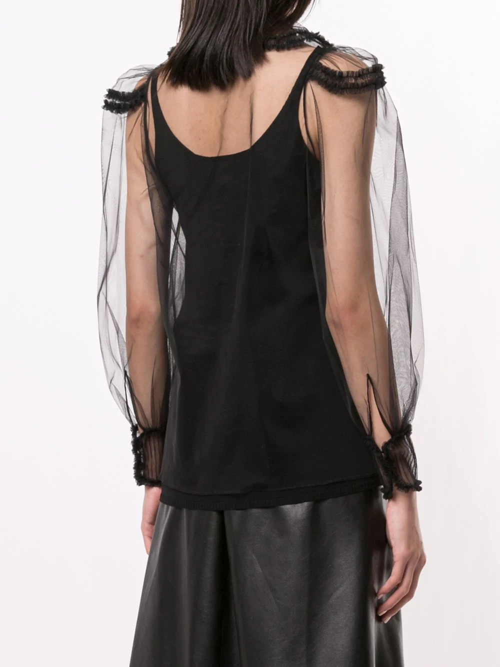 ruffle-trim sheer tulle blouse - 4