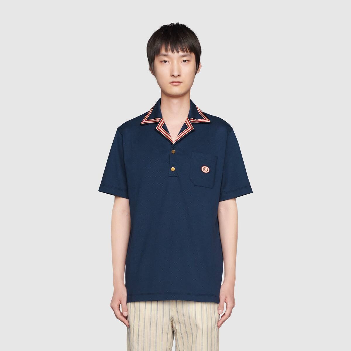 Cotton polo with Interlocking G patch - 3