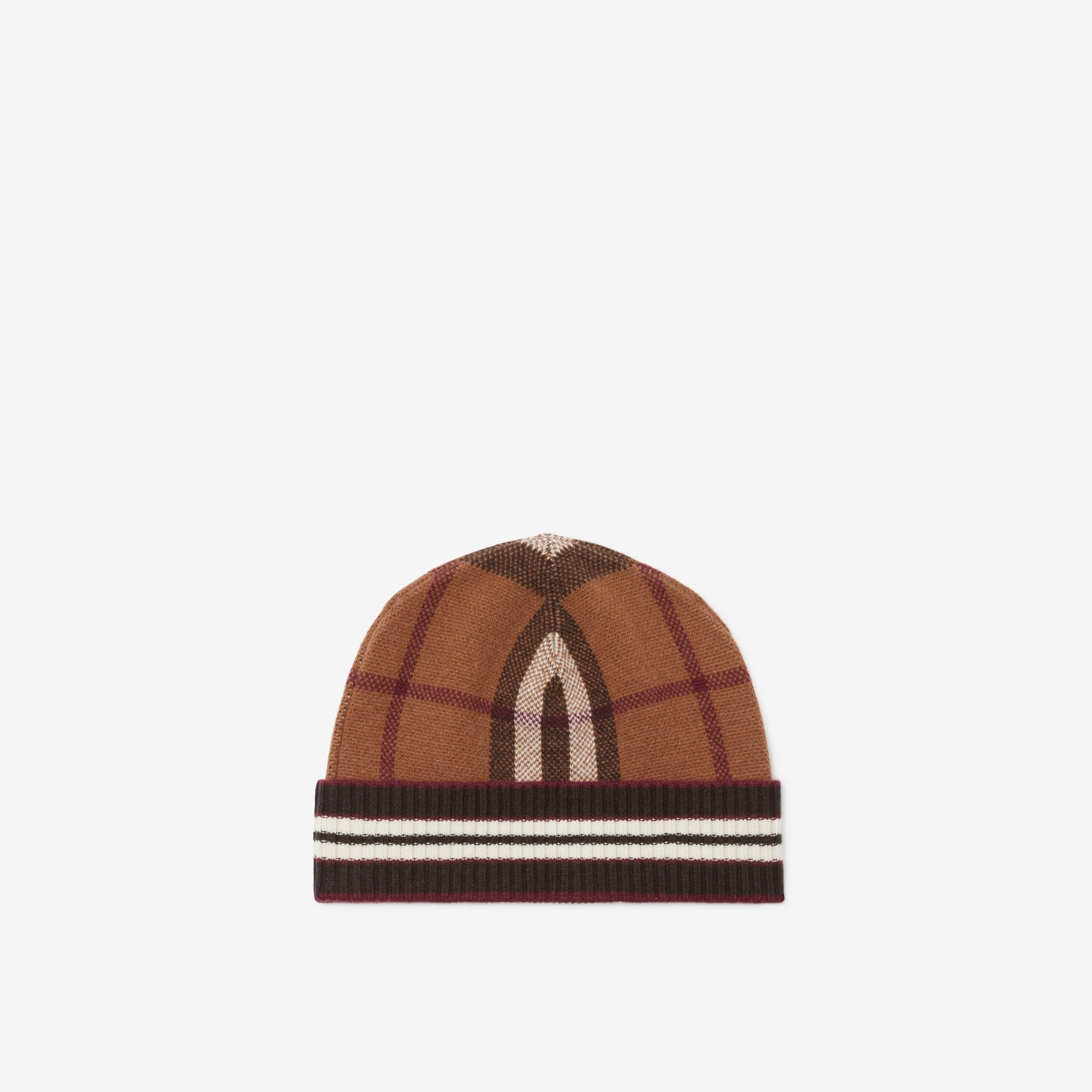 Check and Stripe Cashmere Beanie - 1