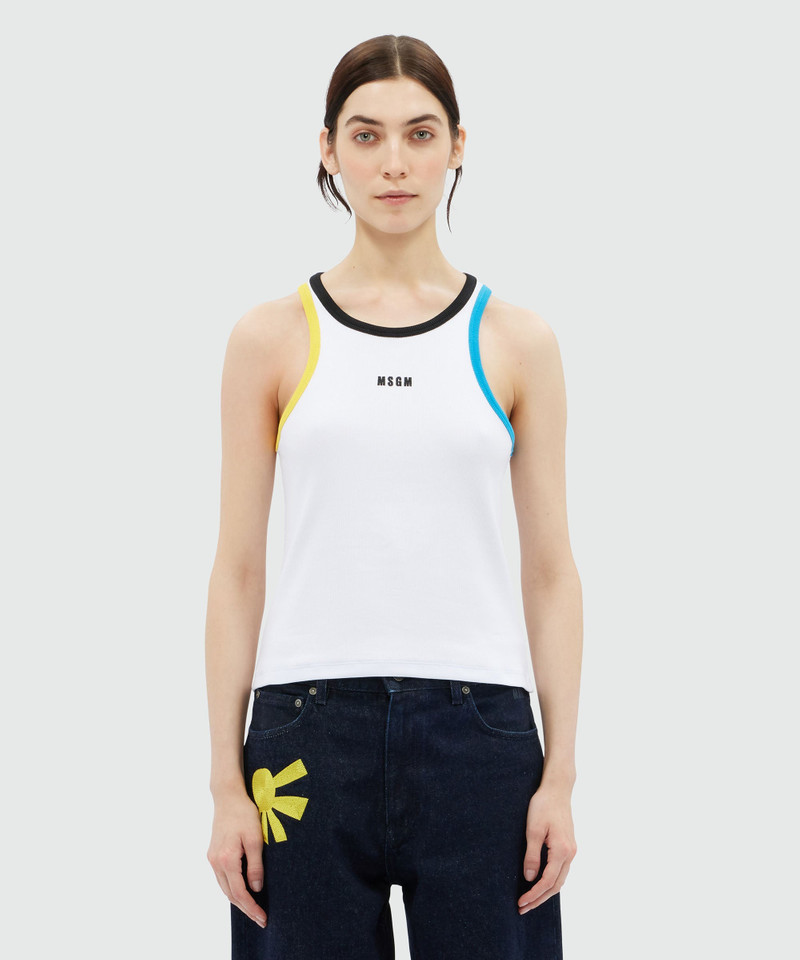 MSGM White jersey tank top with multicolored profiles outlook