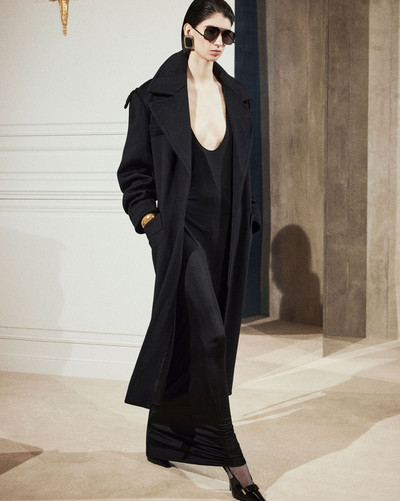SAINT LAURENT belted coat in cashmere and wool outlook