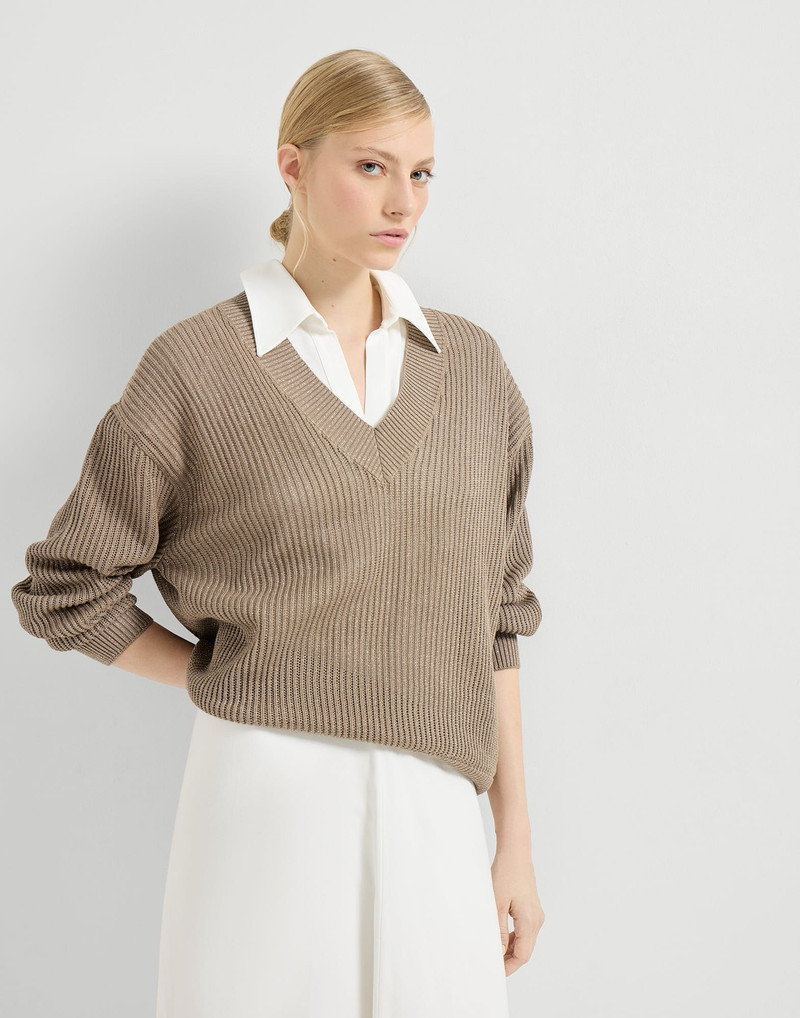 Sparkling cotton ribbed net sweater 5