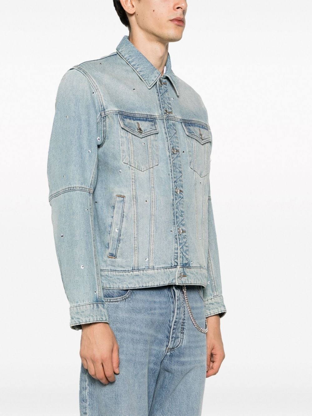 kasy spread-collar crystal denim jacket - 4