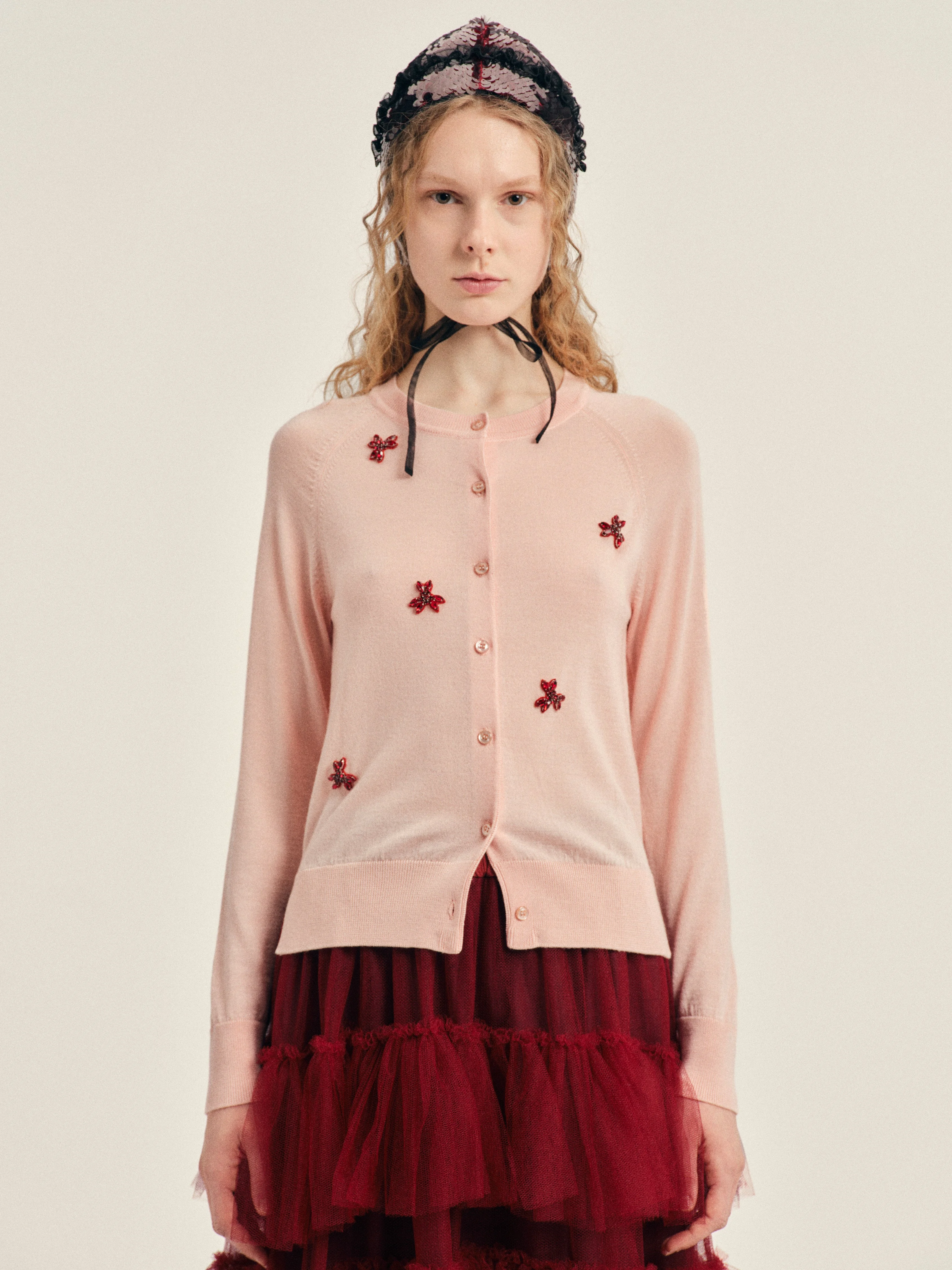 Embellished Classic Merino Silk Cardigan - 1