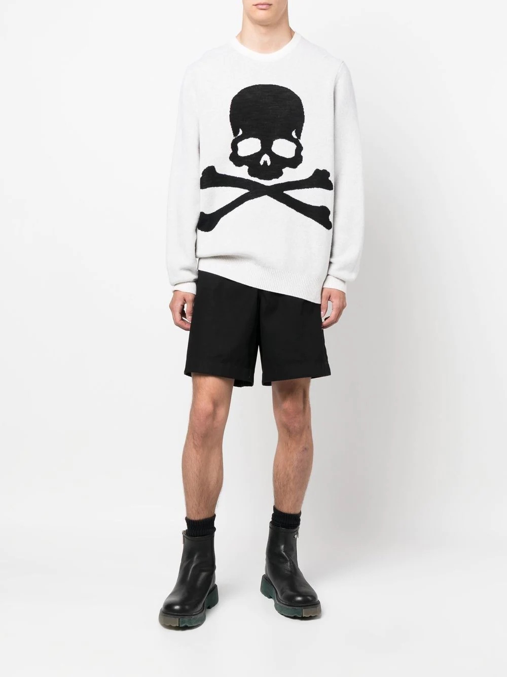 embroidered-skull crew neck sweater - 2