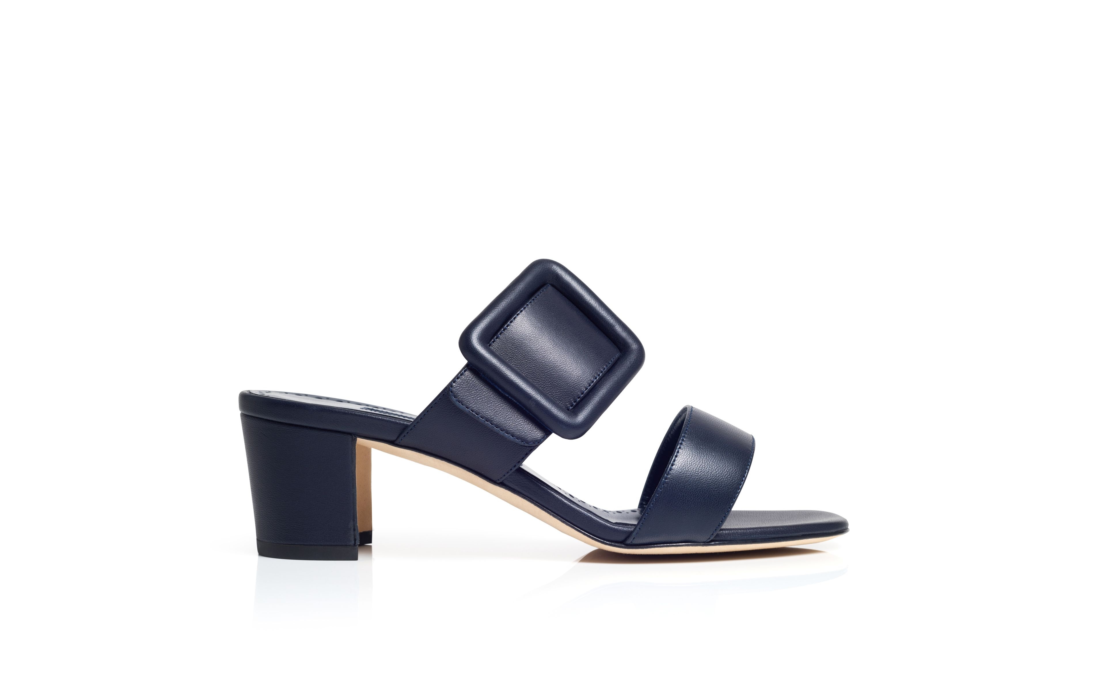 Navy Blue Nappa Leather Open Toe Mules - 1