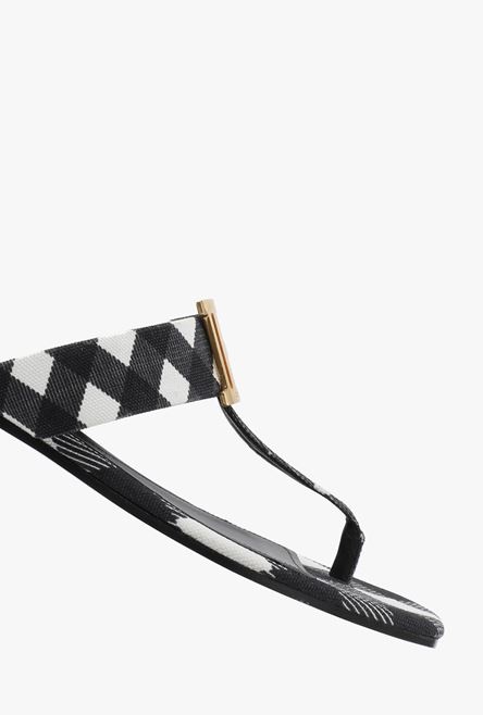 Leather and canvas Sofia sandals with a black and white gingham print - 5