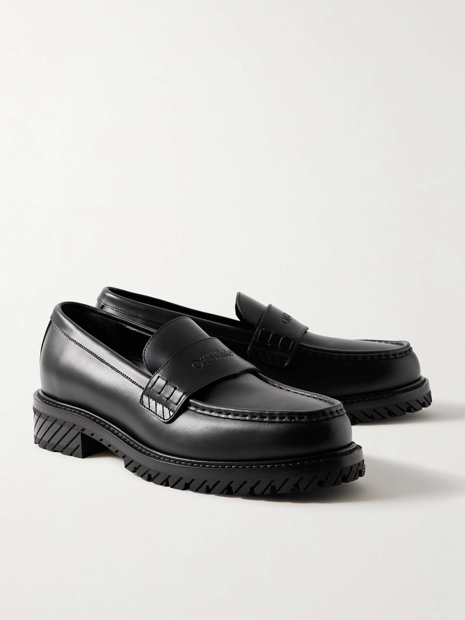 Military Logo-Debossed Leather Penny Loafers - 4
