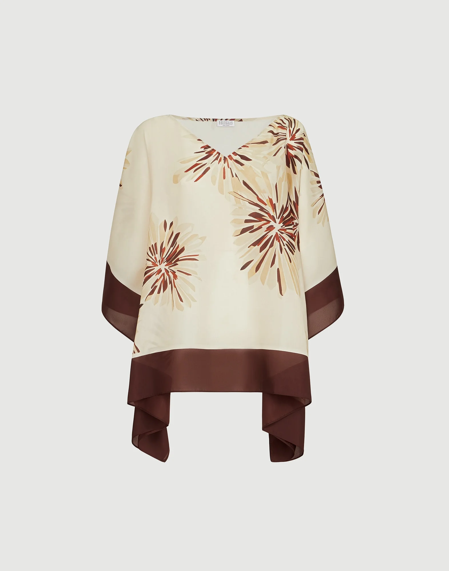 Silk bloom print pongee poncho-style top - 1