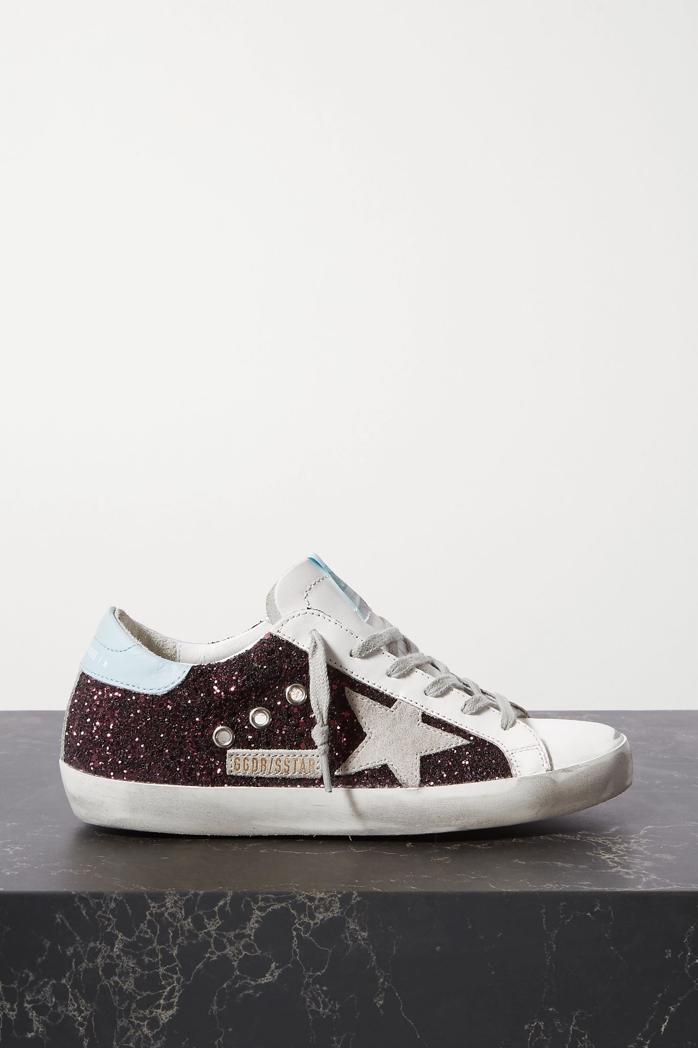 Superstar distressed glittered leather sneakers - 1