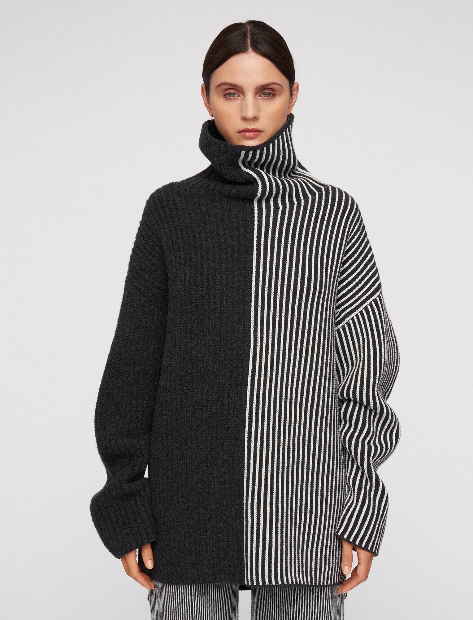 Graphic Cardigan Stitch High Neck Jumper - 3