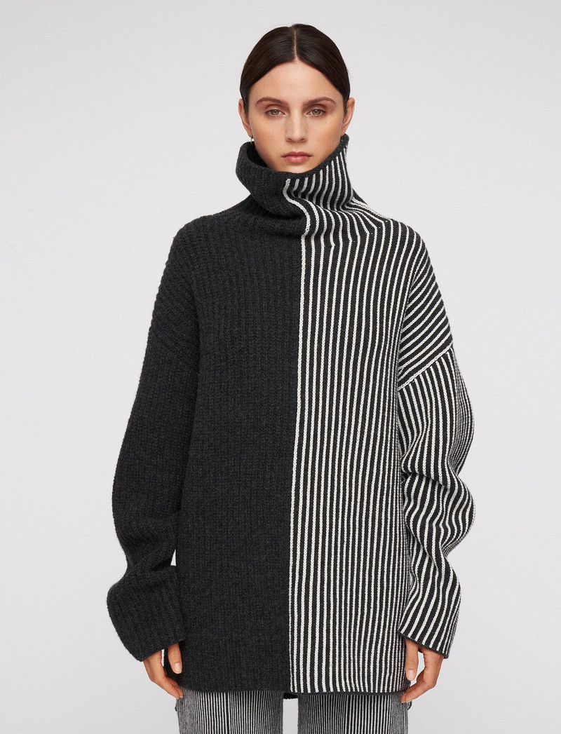 Graphic Cardigan Stitch High Neck Jumper 3