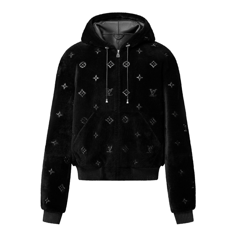 Monogram Embellished Shearling Hoodie 1