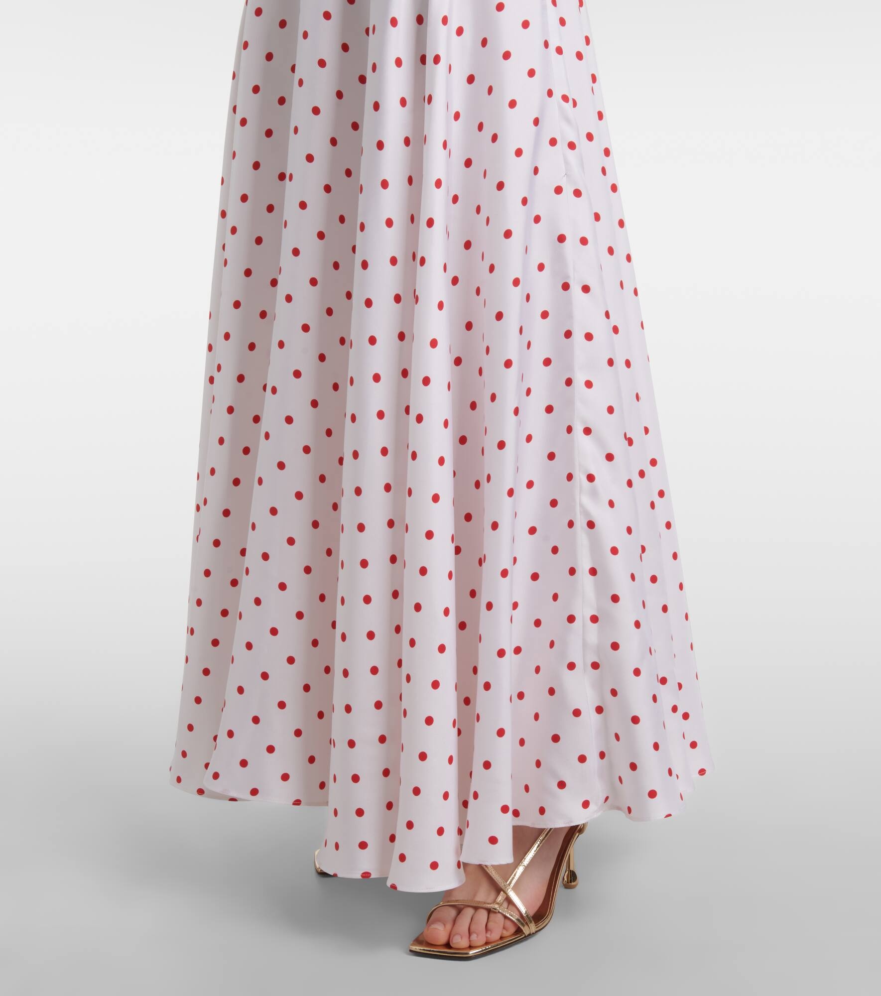 Polka-dot floral-appliqué silk twill gown - 5