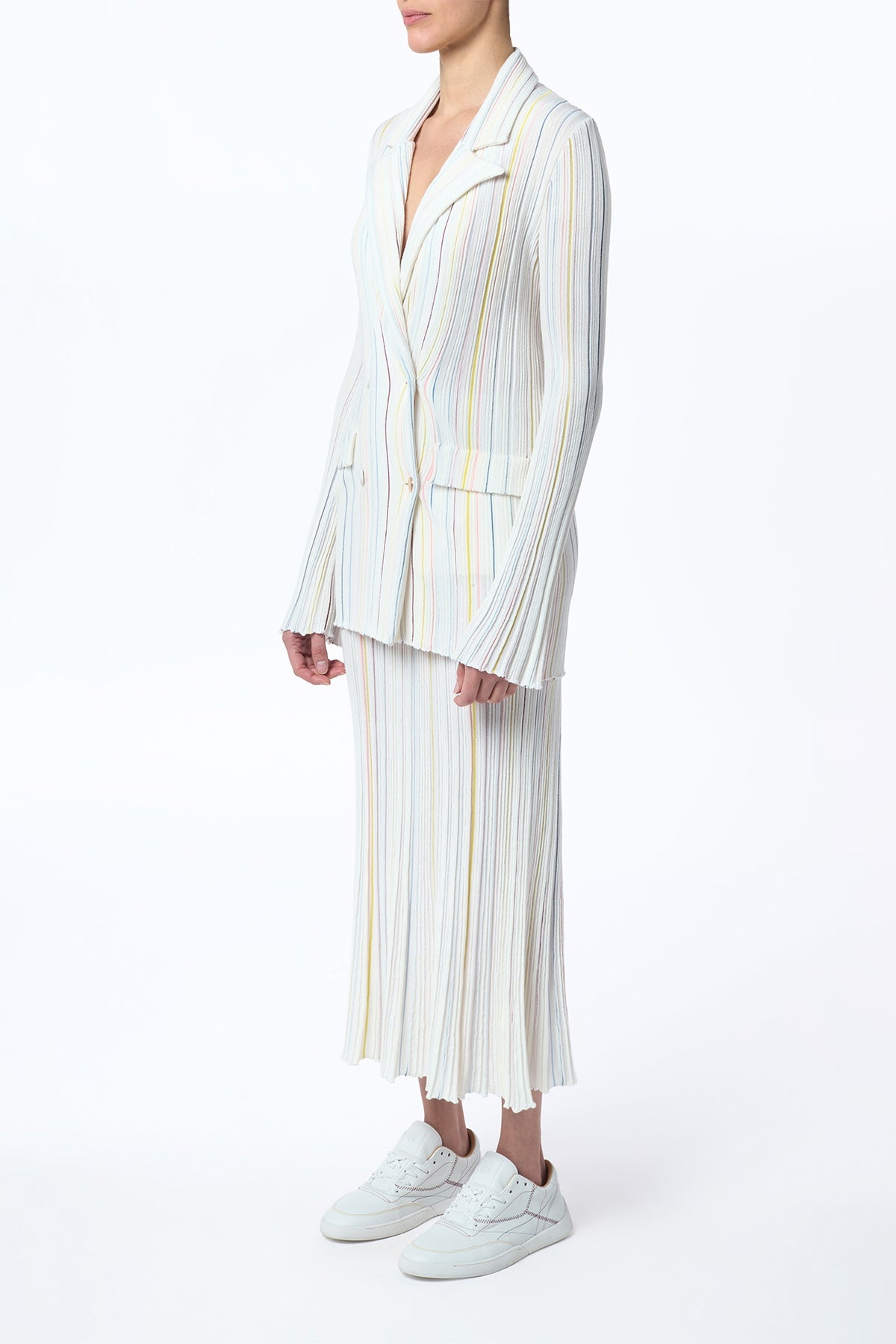 Ceres Pinstripe Knit Jacket in Ivory Multi Merino Wool - 3