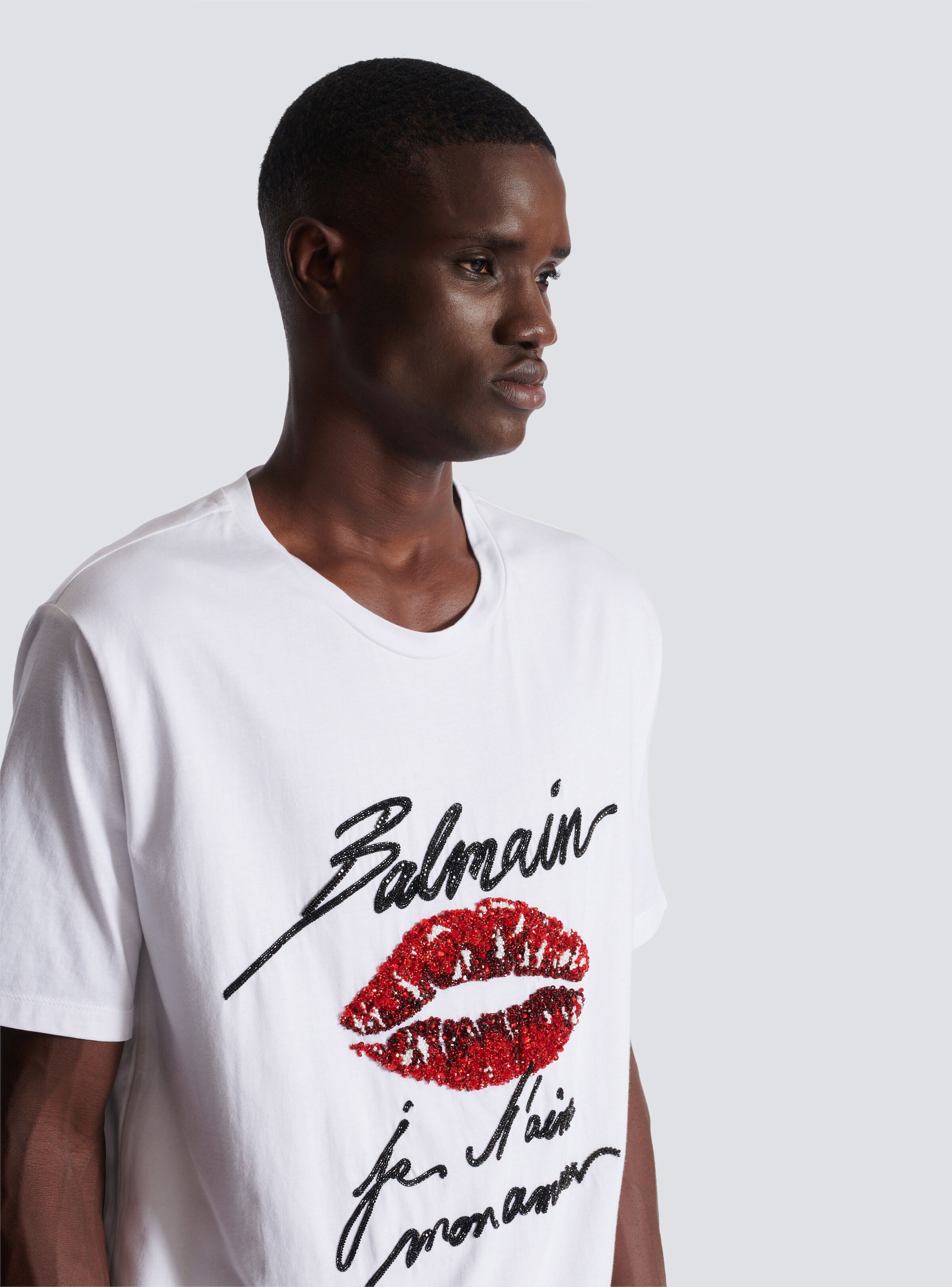 Embroidered T-shirt with Balmain "Love Letter" and Lips - 7