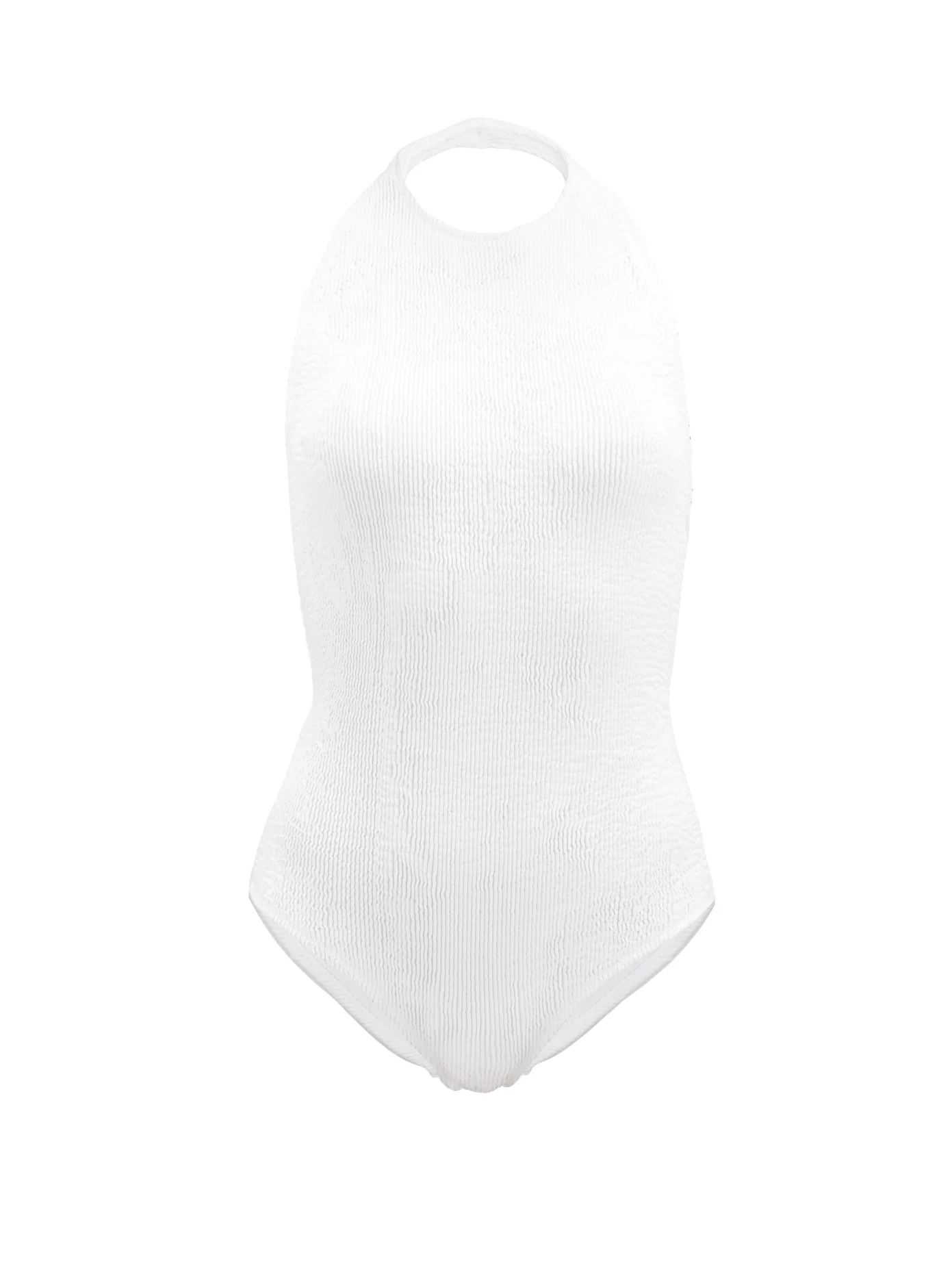 Halterneck crinkle-ribbed swimsuit - 1