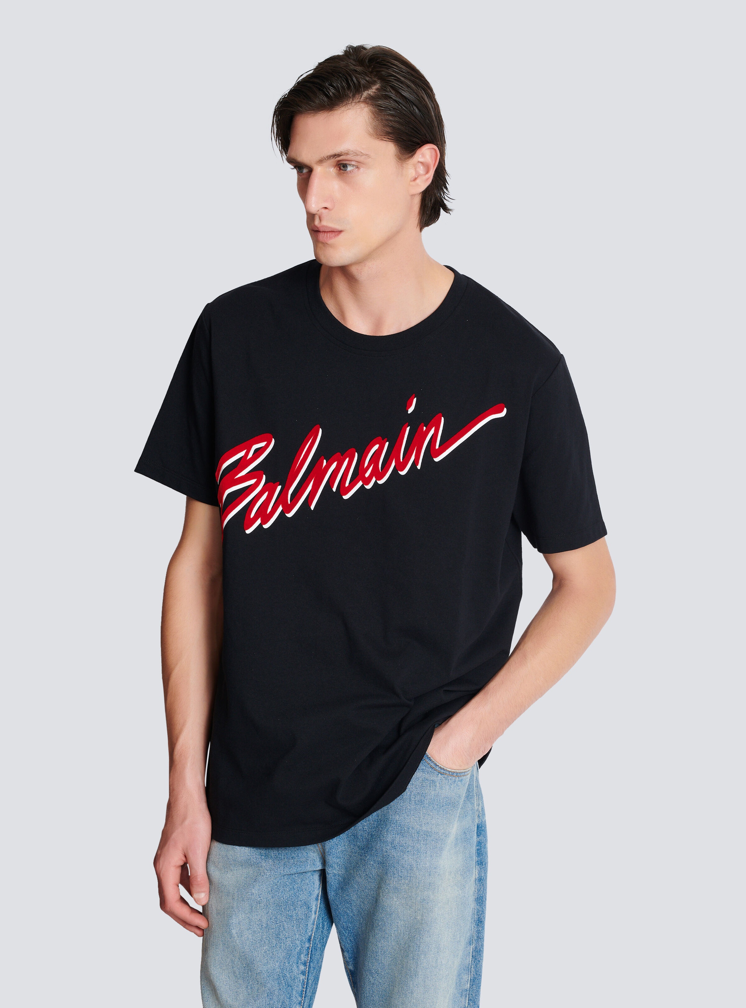T-shirt with flocked Balmain Letter logo - 6