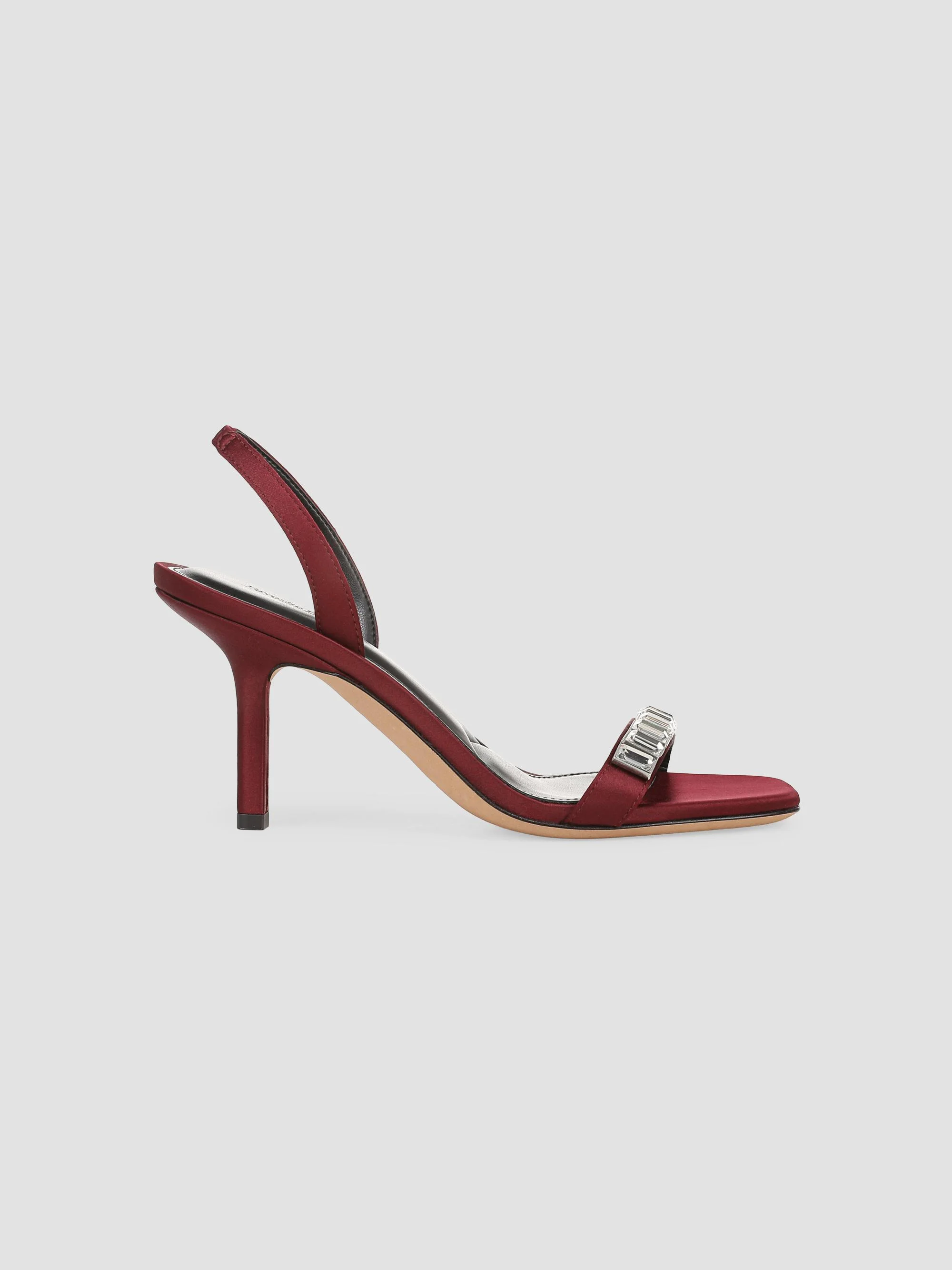 Women's Selena 80MM Crystal-Embellished Satin Slingback Sandals - Bordeaux Clear - 1