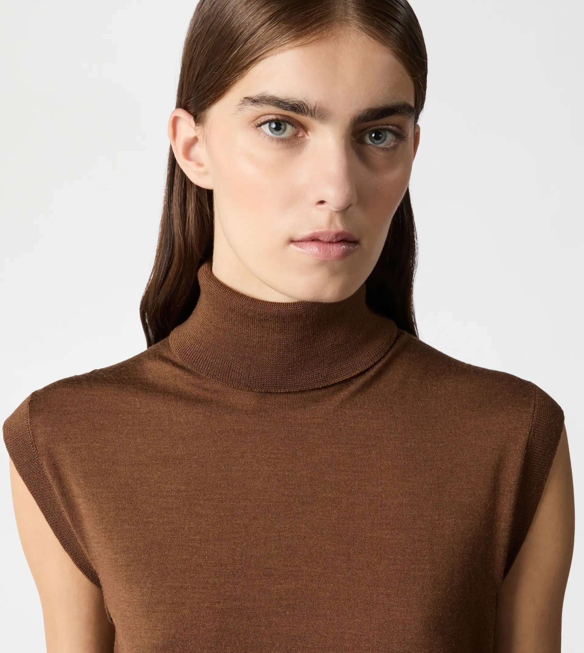 DRESS IN SILK BLEND KNIT - BROWN - 4