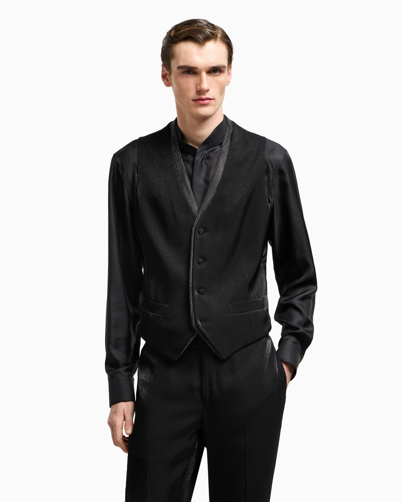 SINGLE-BREASTED WAISTCOAT IN A VISCOSE BLEND WITH RHINESTONES - 4