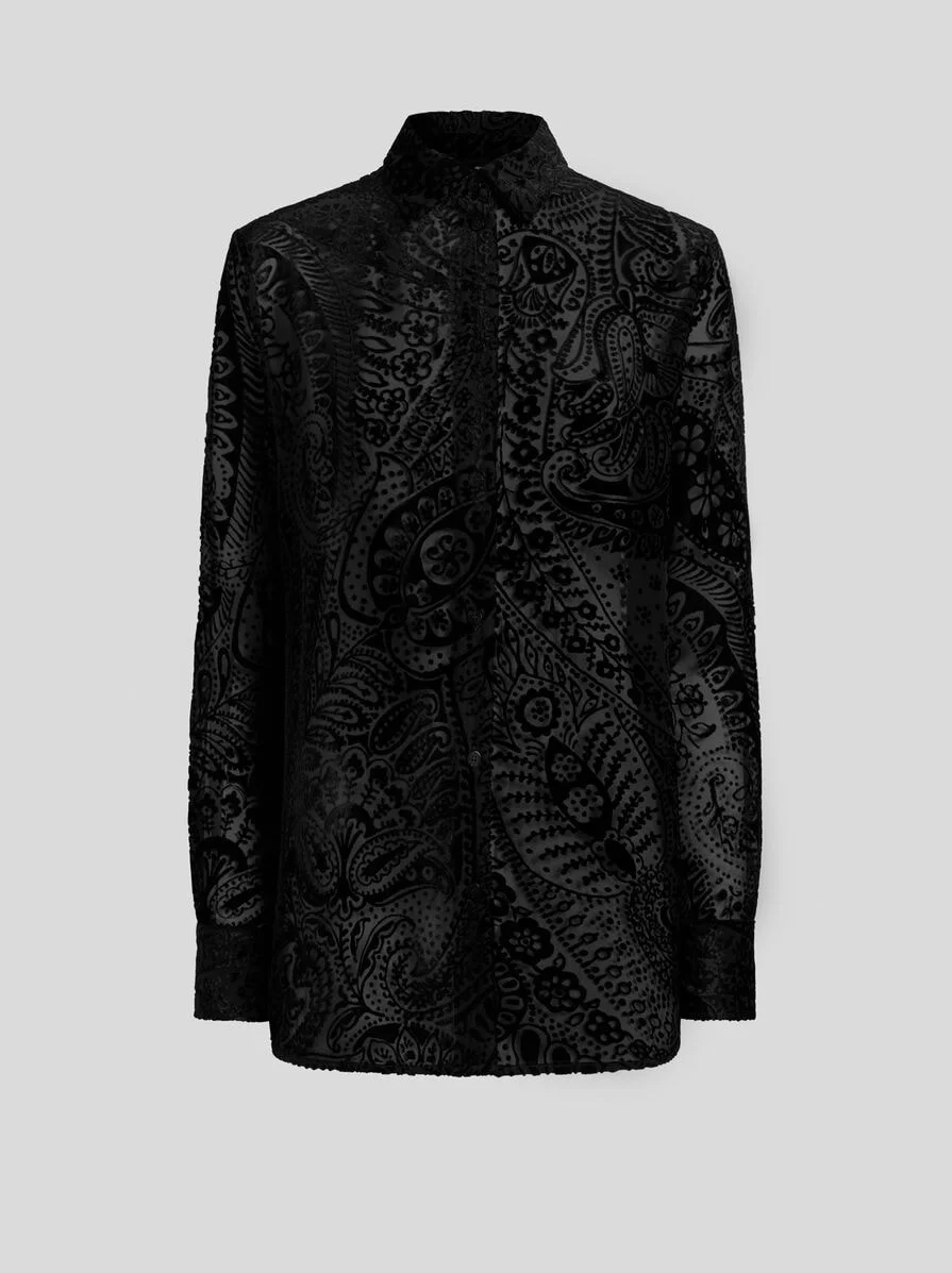 BURNOUT VELVET SHIRT WITH FLORAL PAISLEY MOTIF - 1