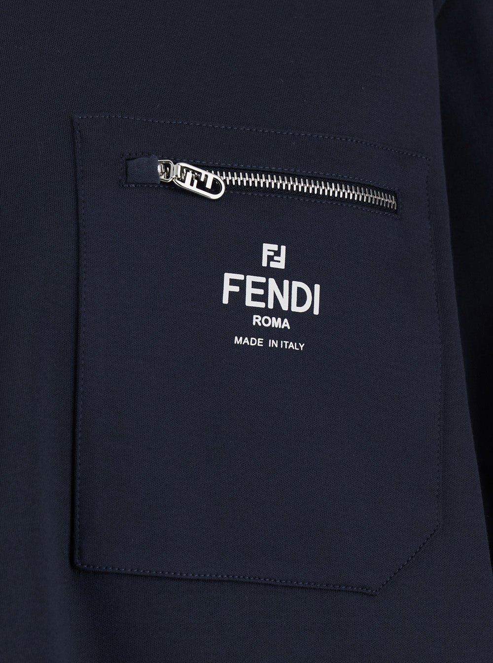 Fendi Men Blue Crewneck T-Shirt With Logo Printed On The Front And Patch Pocket With Zip In Cotton M - 3