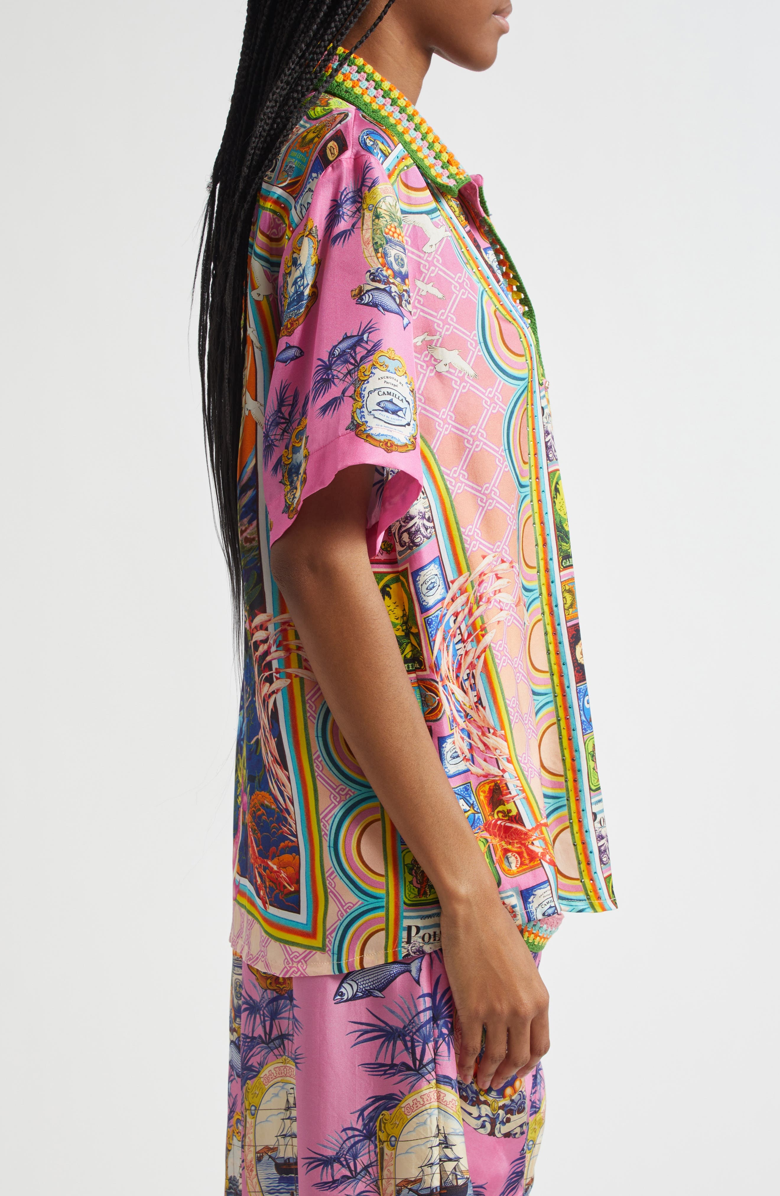 Camilla Salty Splendor Crystal Embellished Silk Shirt in Salty Splendour at Nordstrom - 4