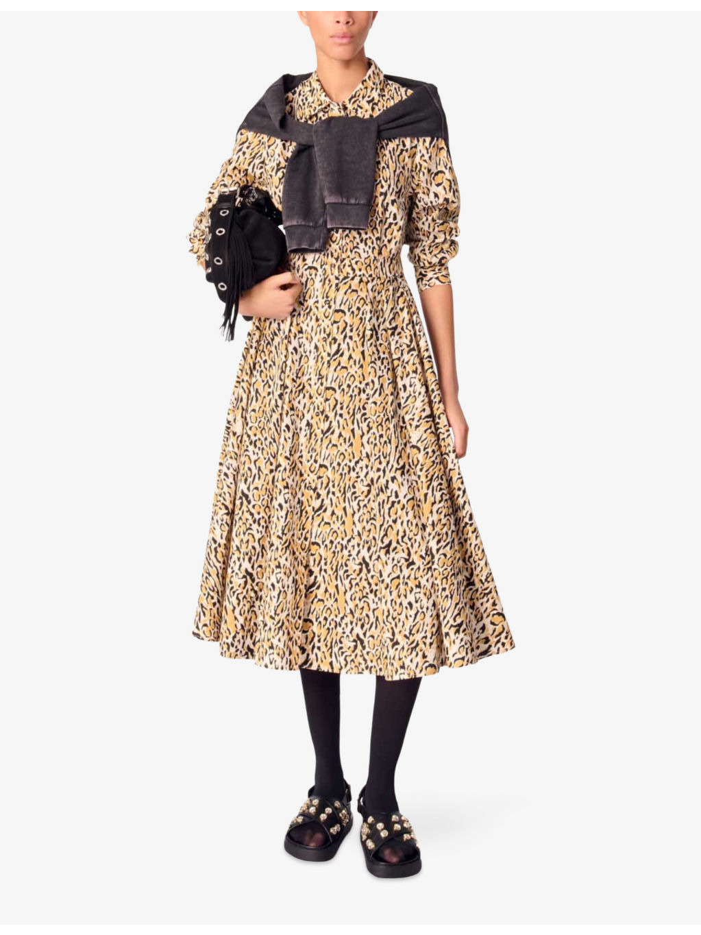 Leopard-Print Long-Sleeved Cotton Midi Dress - 2