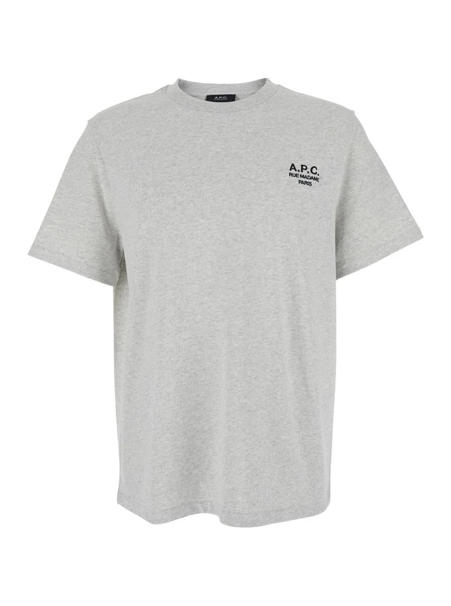 A.P.C. Grey Crewneck T-Shirt With Logo Embroidered On The Front In Cotton Man - 1