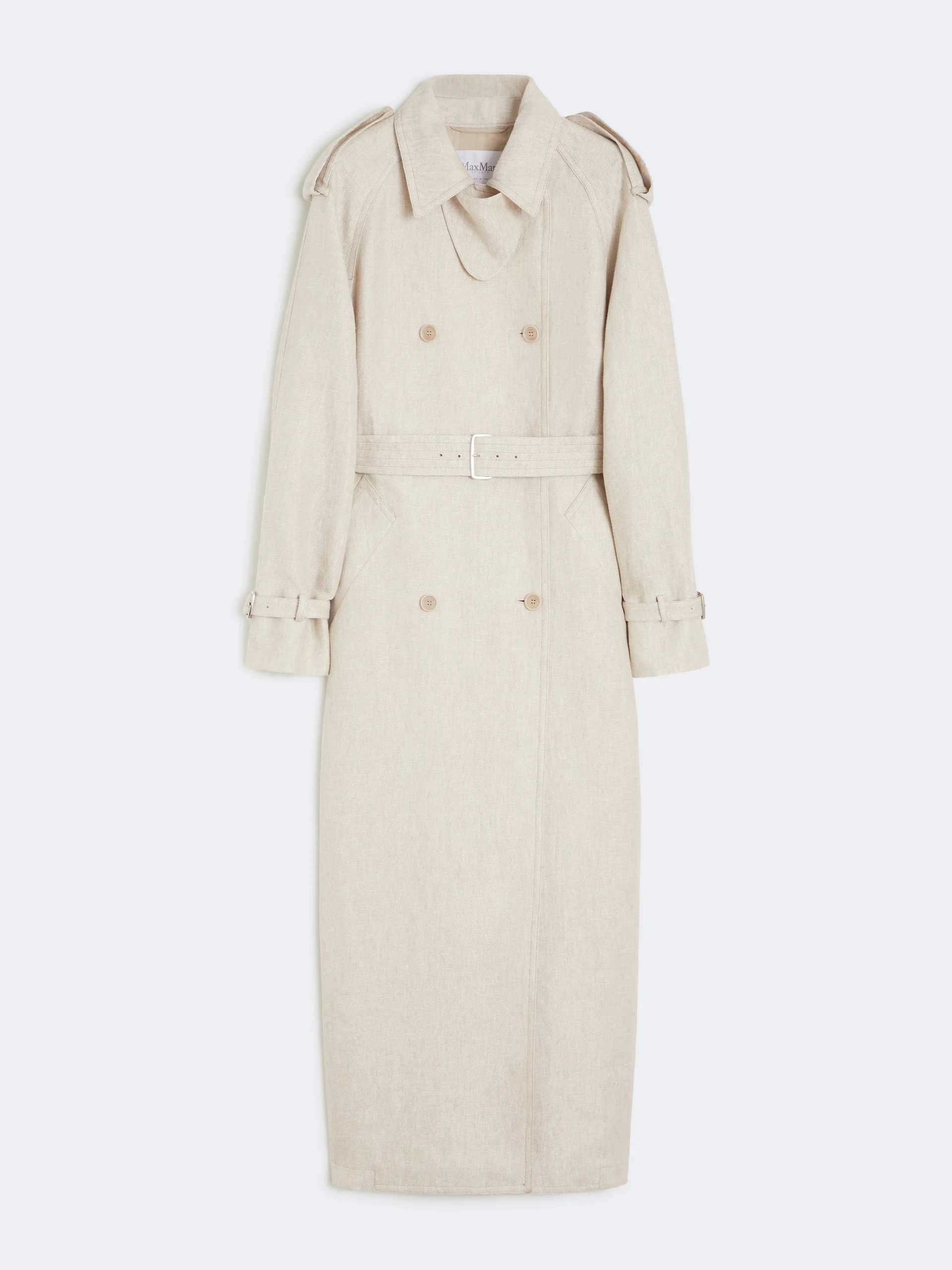 Pure linen drill double-breasted duster coat - SAND - 1