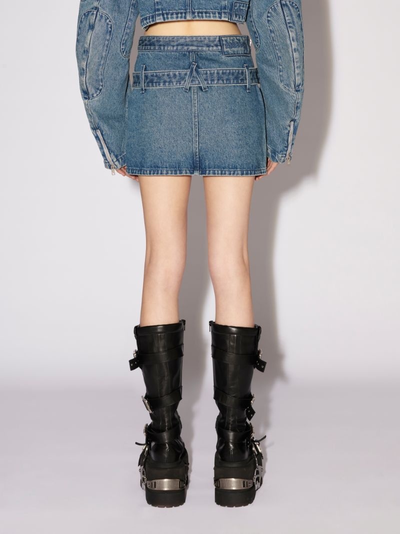 BELTED DENIM MINI SKIRT - 4