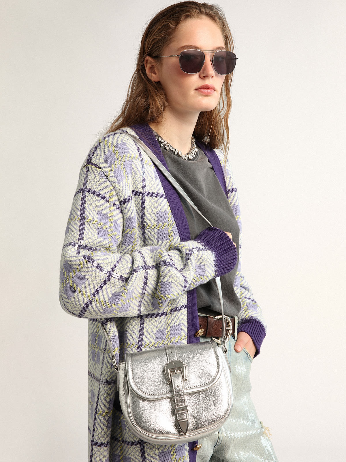 Small Rodeo Bag in silver laminated leather - 3