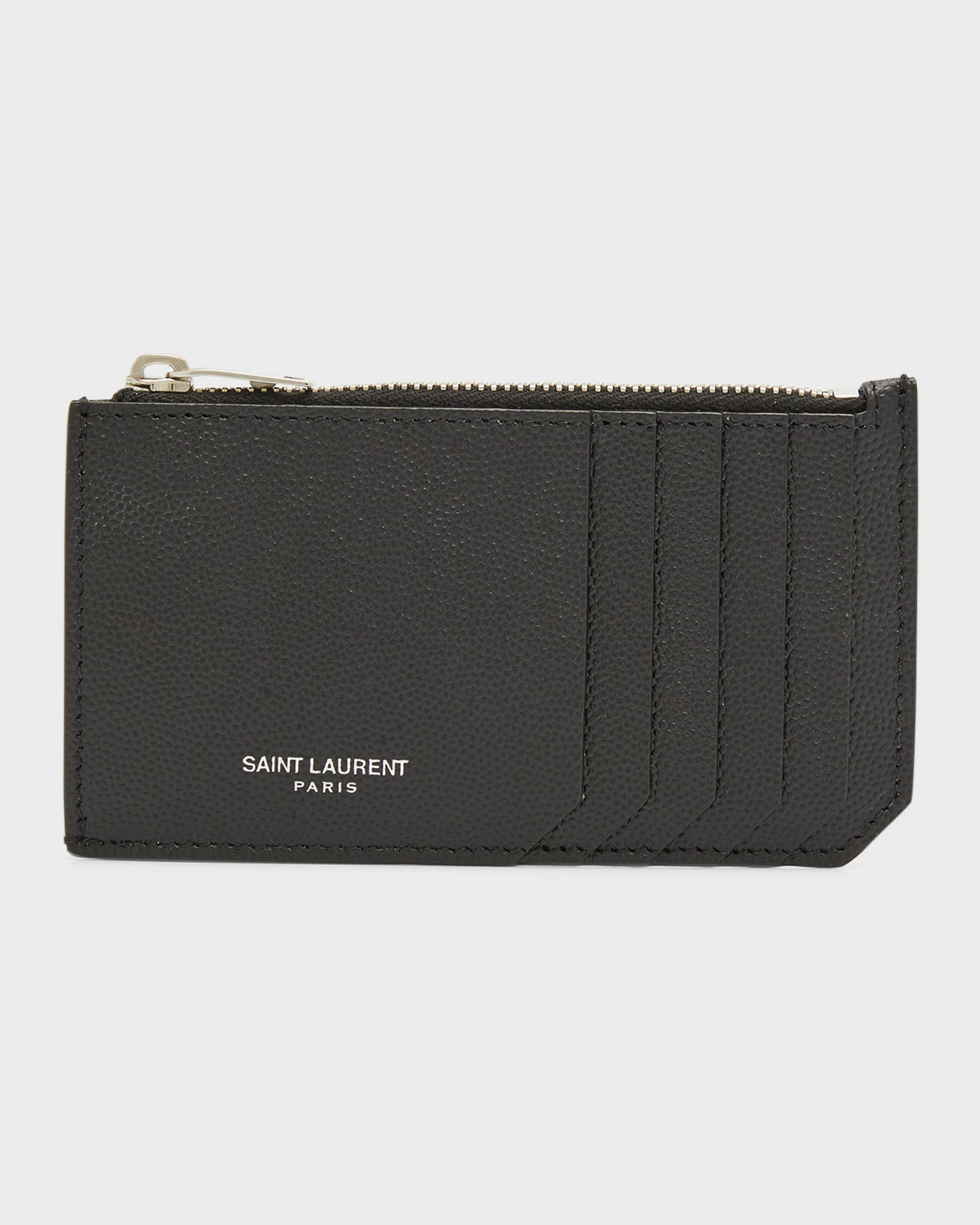 Men's Grain de Poudre Leather Zip Card Holder - 1