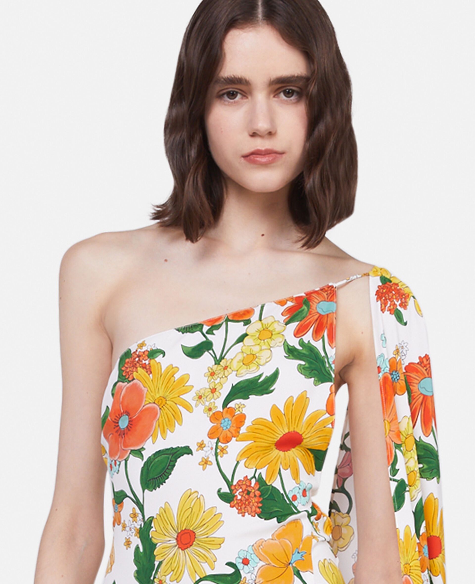 Lady Garden Print One-Shoulder Cape Gown - 4