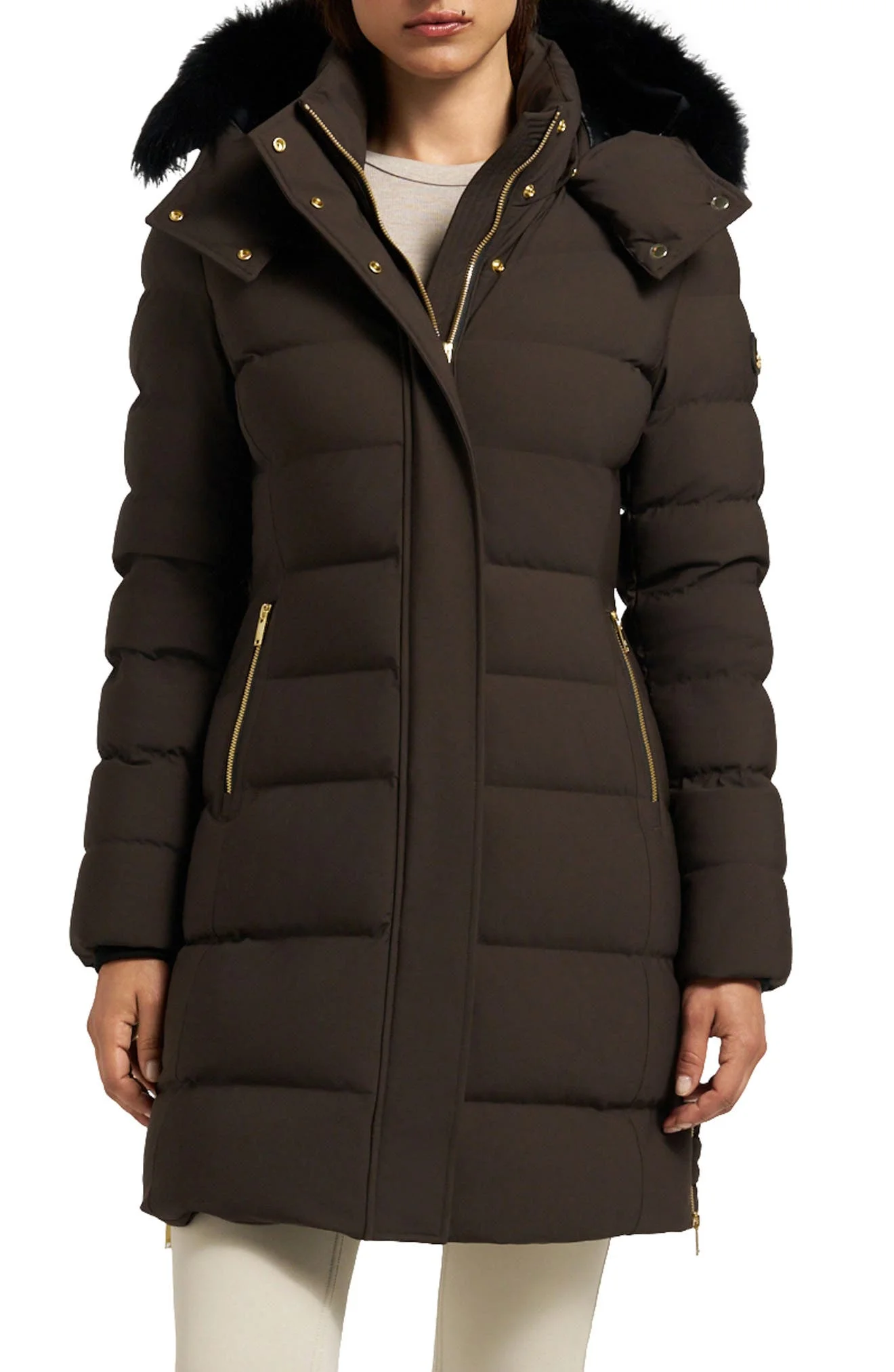Moose Knuckles Watershed 3 Genuine Shearling Trim Down Parka in Espresso W/Black at Nordstrom - 1